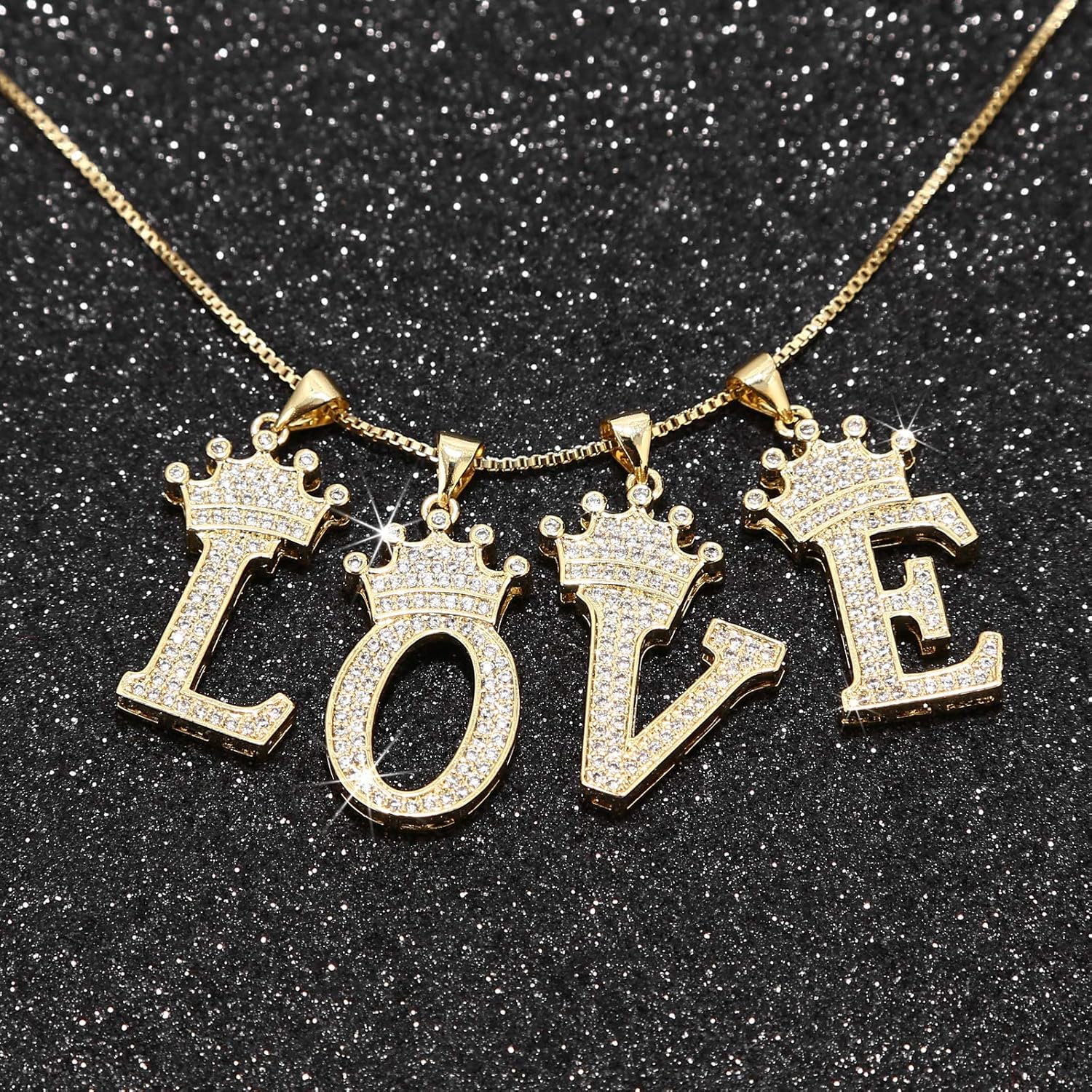 A-Z Letters Necklace Crown Necklace for Men Women 18K Gold Plated Letters Pendants with 23'' Chain Hip Hop Alphabet Name Jewelry Mom Gifts (Yellow-d) - Image 4