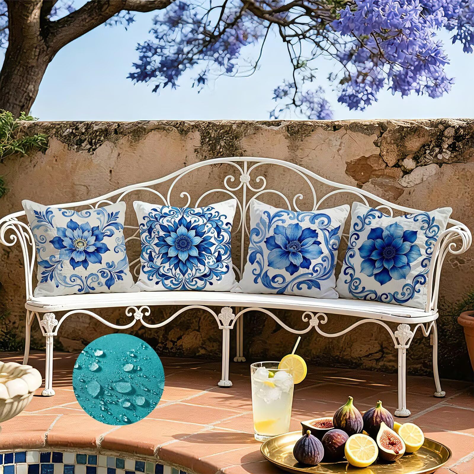 Blu Federe Cuscini Divano 60x60cm, Cuscini da Esterno Set de 4, Cod-306