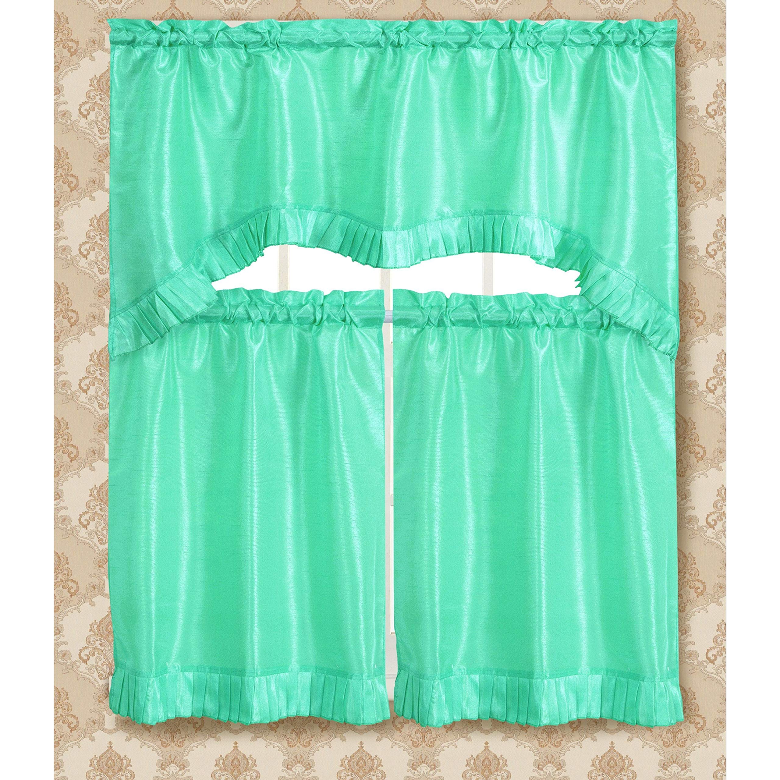 RT Designers Collection Bermuda Ruffle Kitchen Curtain Tier Set, Aqua