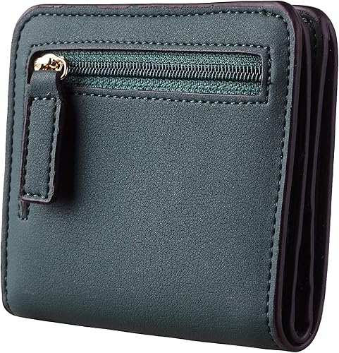 Miniatura 5 de Toughergun Billetera plegable de cuero genuino para mujer, pequeña y compacta, con bloqueo RFID y ventana de identificación