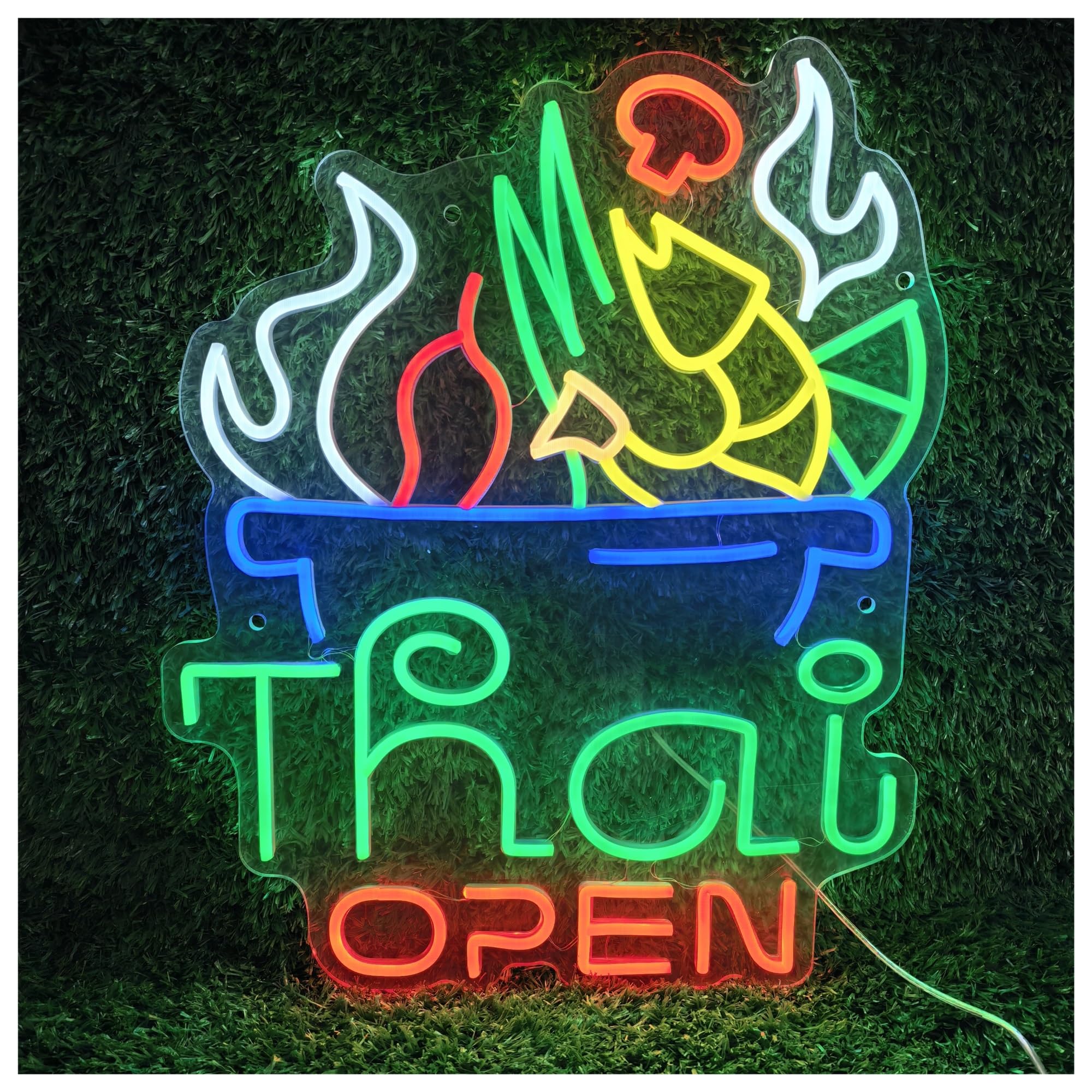MENGE Sign Lamp Thai Food Open Neon Sign,Suitable for Kitchen Restaurant Wall Decor with Dimmable 42cmx52cm(C)