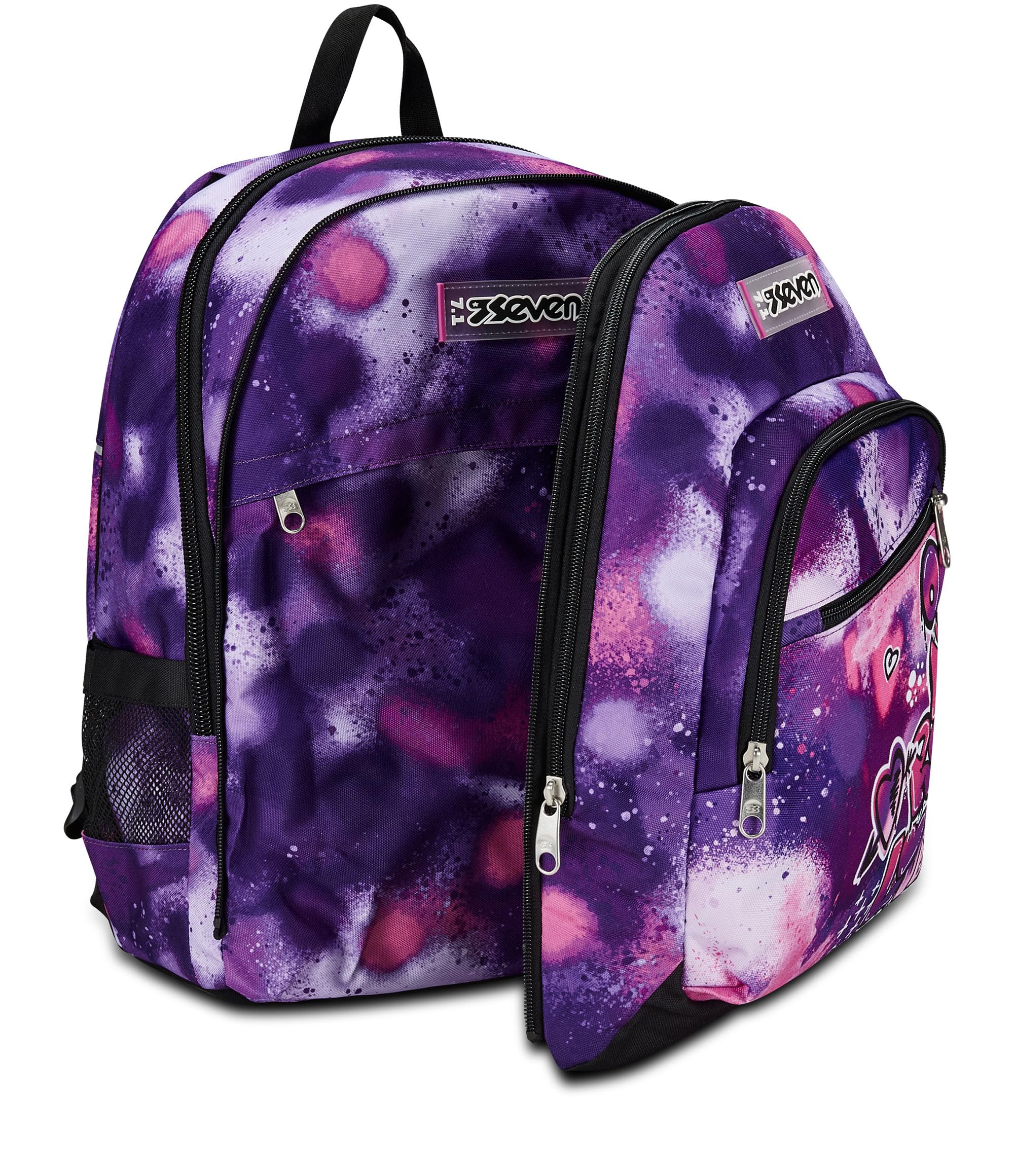 Seven Zaino Scuola Adavanced Detach, Viola, Bubble Street, Doppio Scomparto Con Tasca Staccabile Uso Zainetto, Tasca Porta PC, Tasca Porta Borraccia, Zaino Medie e Superiori, Bambina Ragazza