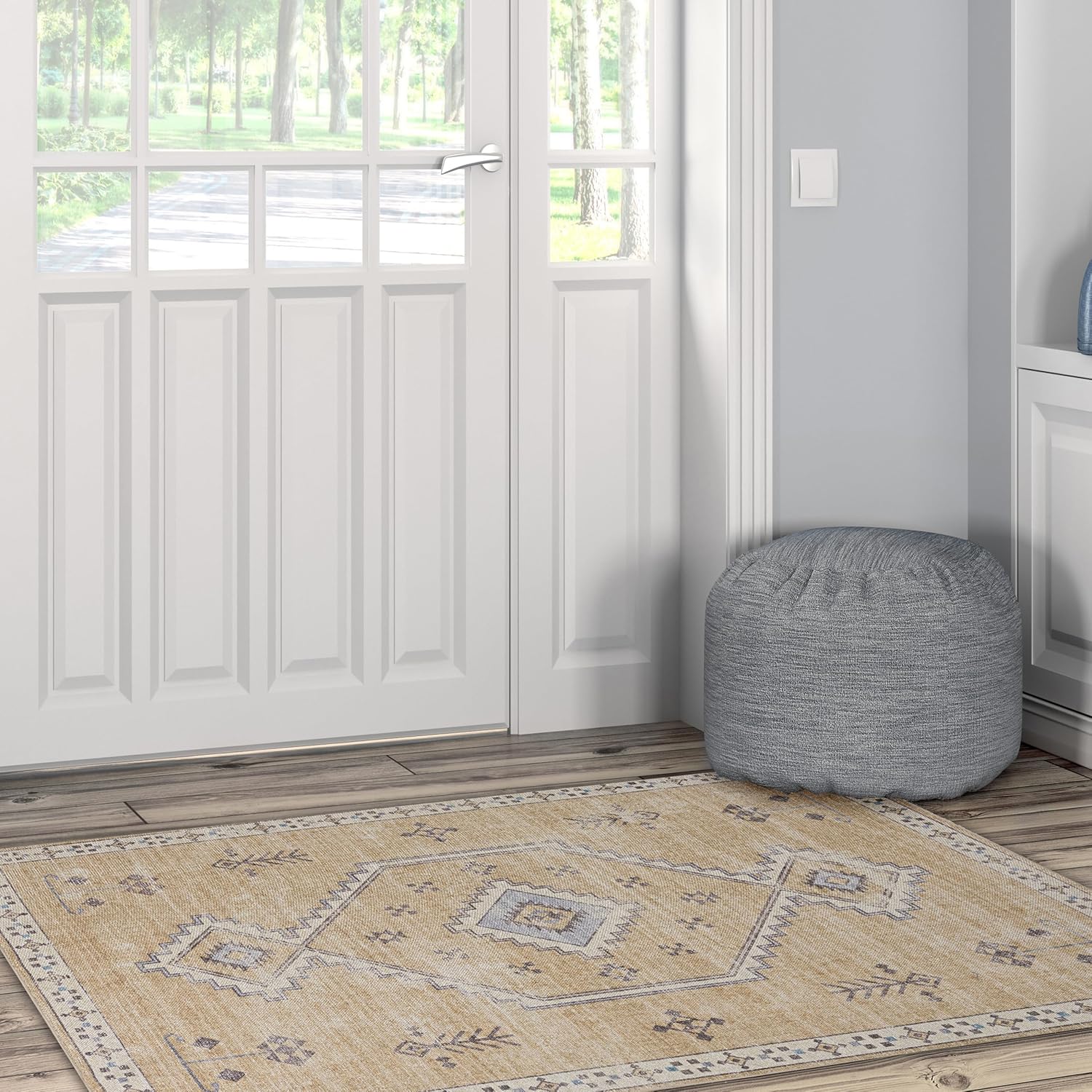 LINON Machine Washable Leighann Fadro Sand and Ivory 3' X 5' Accent Rug