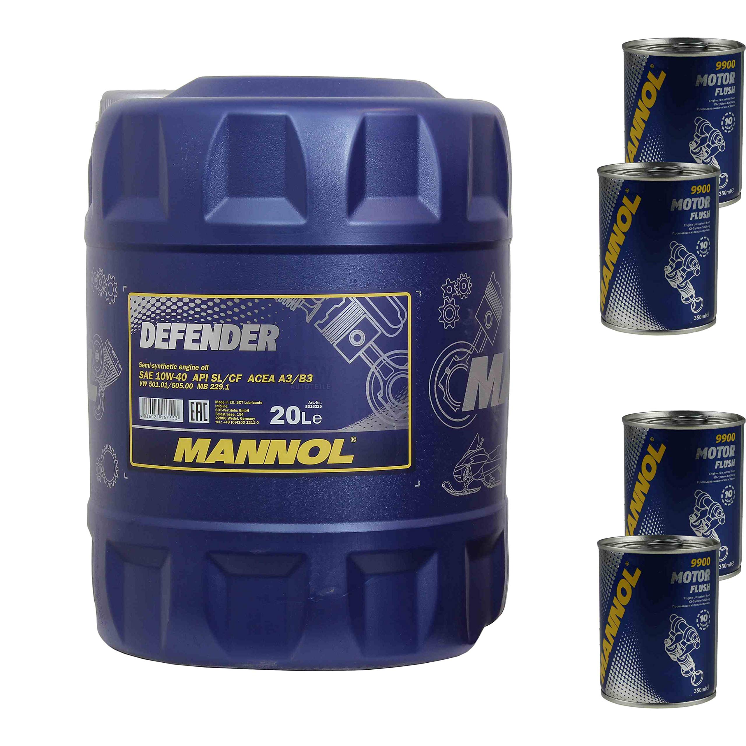Mannol Defender 10W-40 - Aceite para motor (20 L, 4 unidades, aditivo)