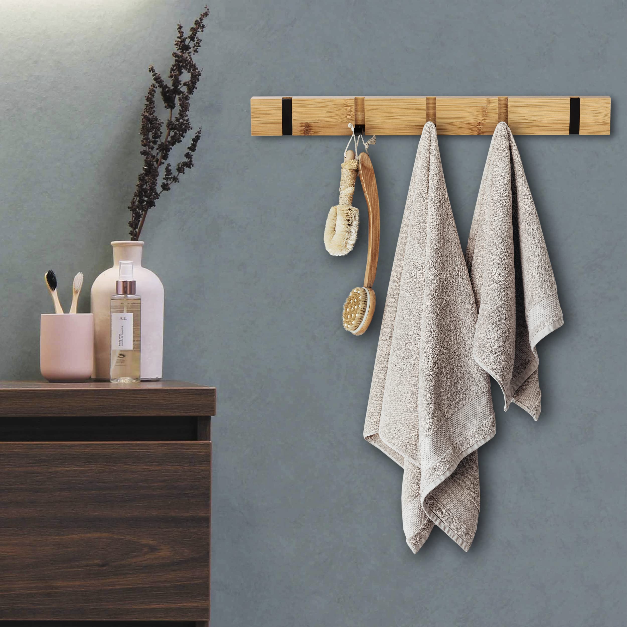 ONVAYA Garderobenhaken | Bambus | Wandgarderobe in modernem Design |  Garderobenleiste aus Bambus-Holz | Kleiderhaken ausklappbar | Hakenleiste |  Garderobenleiste : Amazon.de: Kche, Haushalt & Wohnen