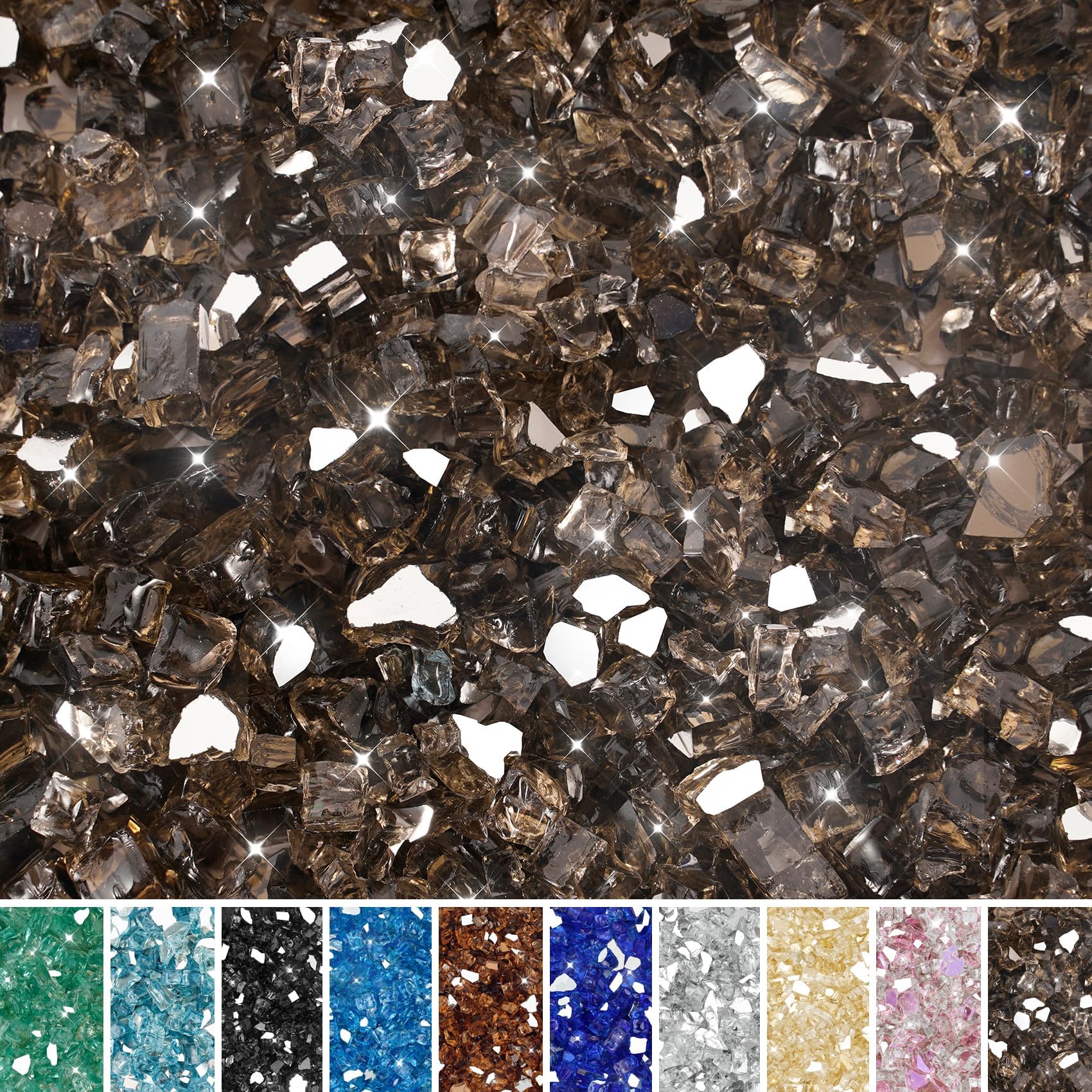Fire Pit Glass Rocks, 15 Pound Bronze Reflective Fire Glass for Outdoor Indoor Fire Bowl Fireplace, 1/2-Inch