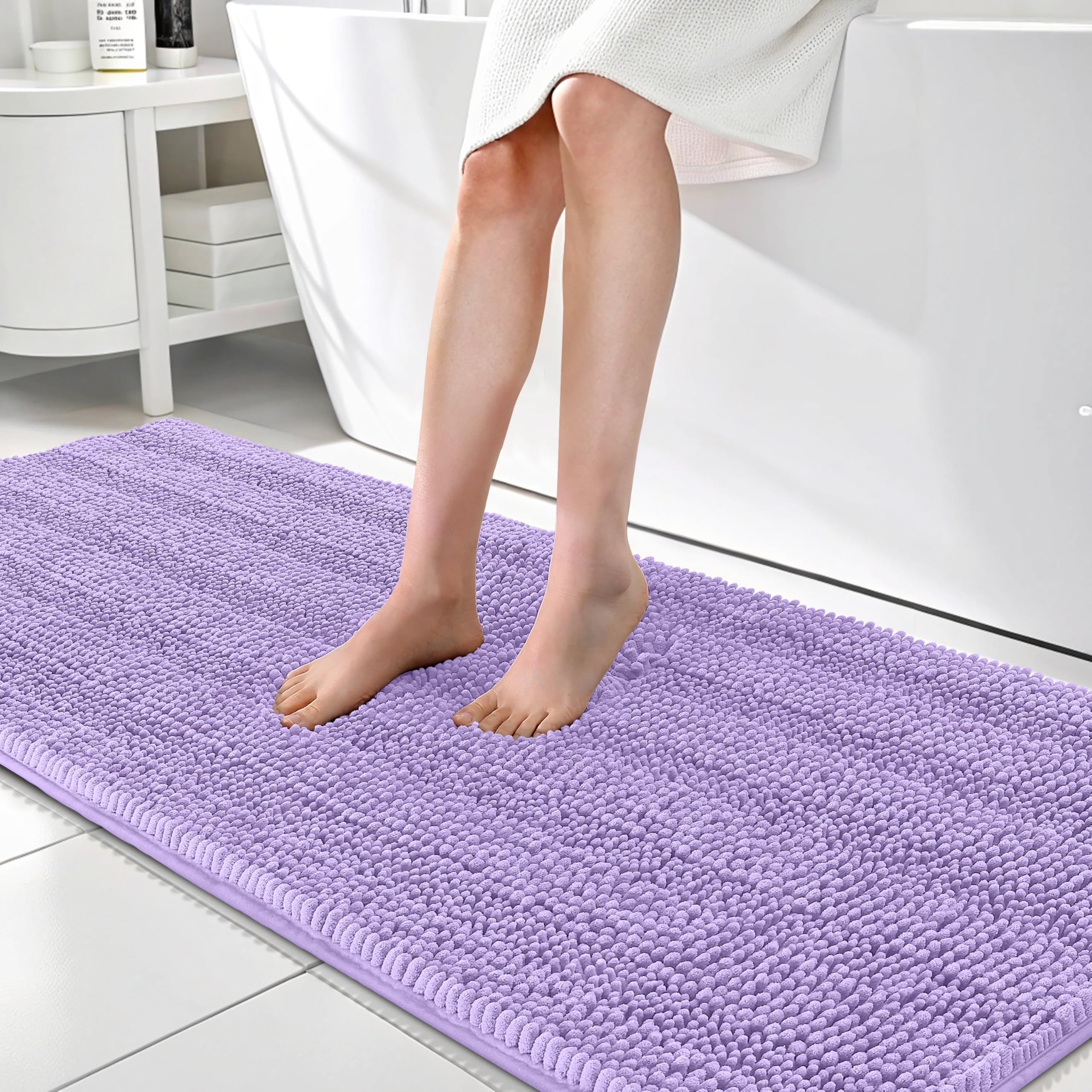 OLANLY Thick Bathroom Runner Rugs 70x24, Soft Chenille Bath Rugs, Lavender