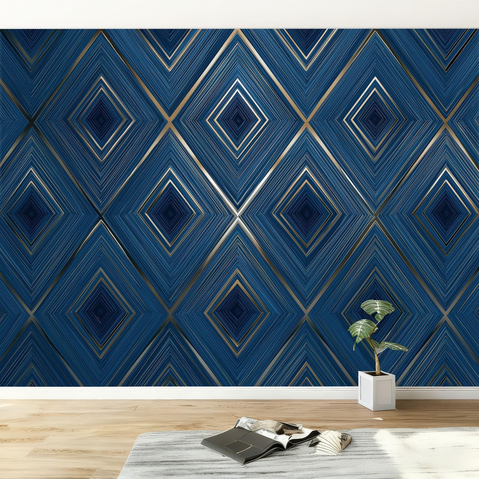 Papel pintado Panorámico Combinación de Rombos Geométricos 300 x 210 cm Fresco de pared, diseño simétrico no tejido de pared moderno – para salón dormitorio infantil restaurante papel pintado no
