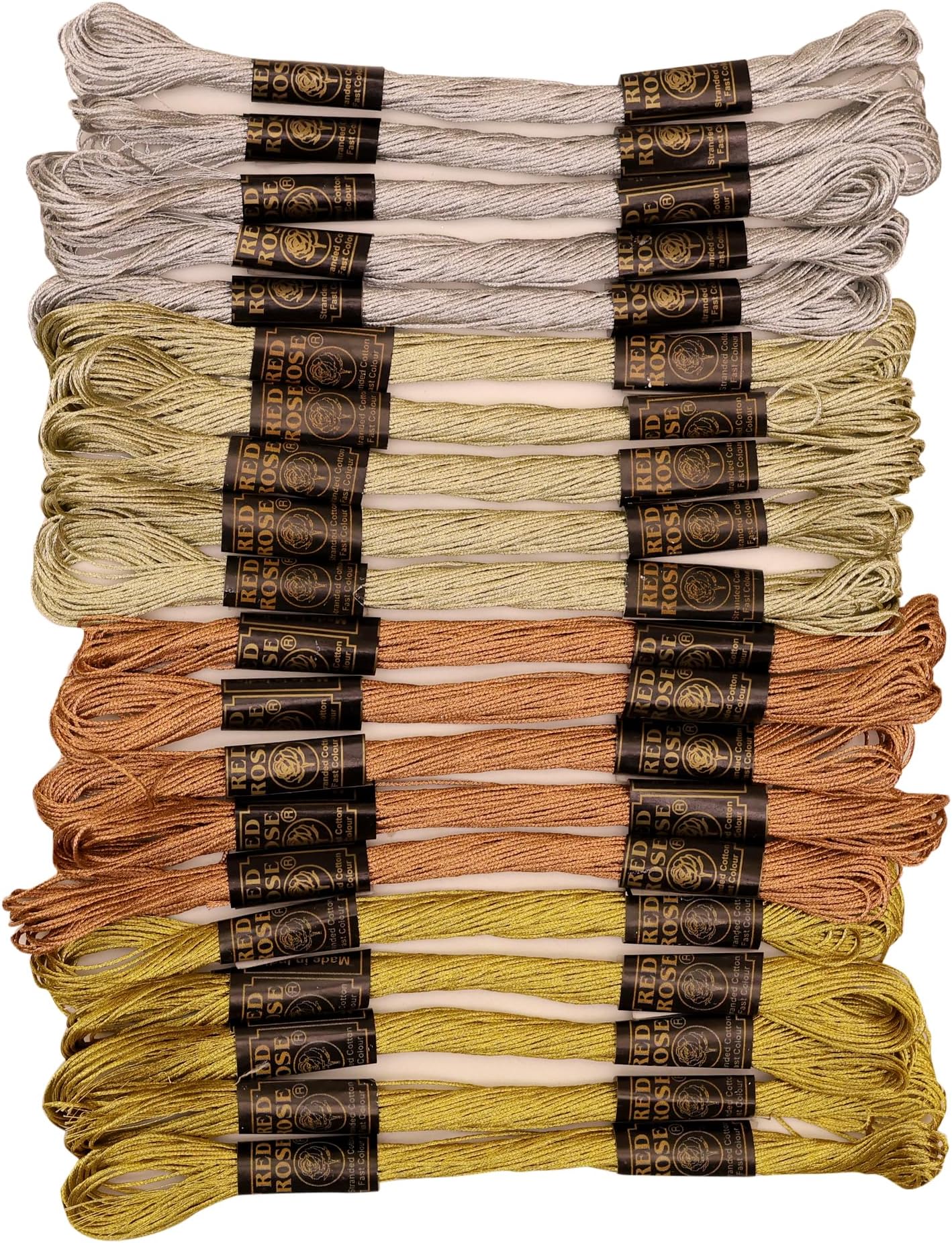 - Metallic Embroidery Floss Thread for Hand Embroidery, Cross Stitch, Aari Work, Rakhi Making | 20 Skeins (5 Each in Silver, Gold, Light Gold & Copper) | Polyester Metallic Thread (40g)