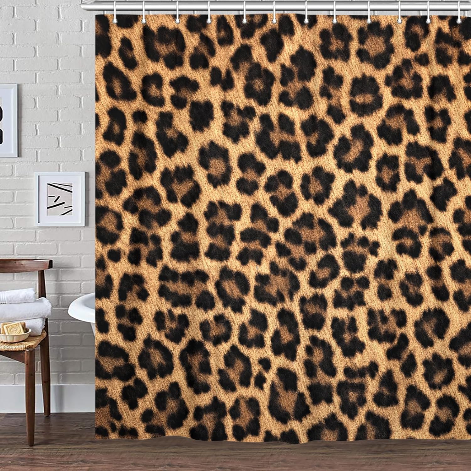 MERCHR Cheetah Leopard Print Shower Curtain, Safari Animal Black Brown Fabric Shower Curtains Set for Bathroom Decorative, Restroom Decor Accessories with Hooks 72X84 Inch