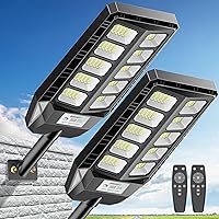 DEEPN Solar Street Lights Outdoor 2-Pack: 6500K IP66 Waterproof Motion Sensor Flood Lights w/Remote, Dusk to Dawn for Yard Garage Porch