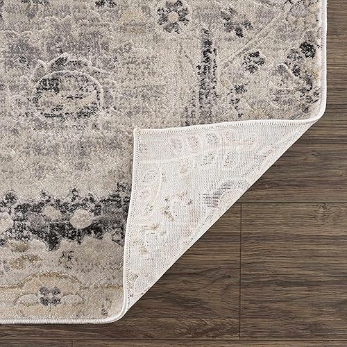Miniatura 5 de Hauteloom Georgiana - Tapete rústico para puerta de entrada, pasillo, estilo persa, aspecto floral tradicional, gris, negro, marrón claro, crema, 2