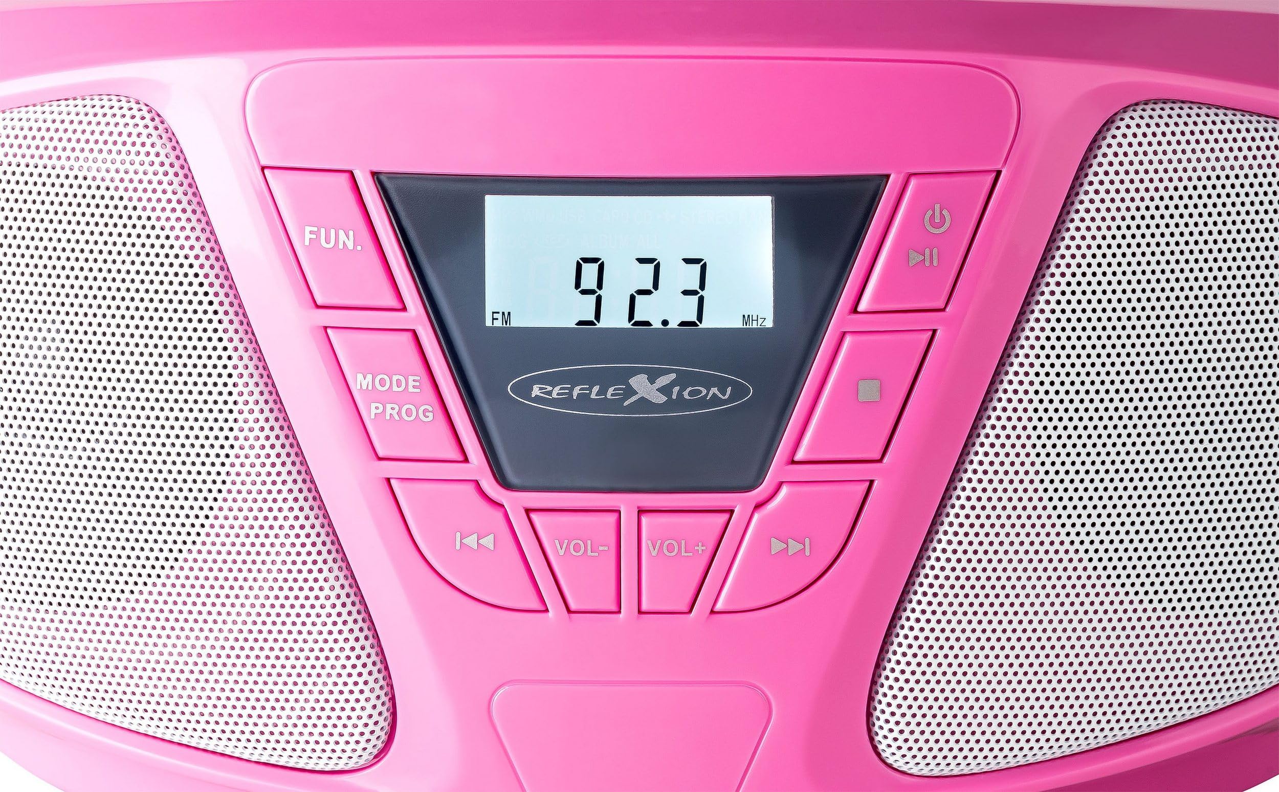 REFLEXION CDR614PK, Tragbares CD-UKW-PLL-Stereo Radio (2x16 Watt max. Musikleistung), 3,5mm AUX-IN Anschluss, Programmier-Funktion (CD: 20 Tracks), Pink