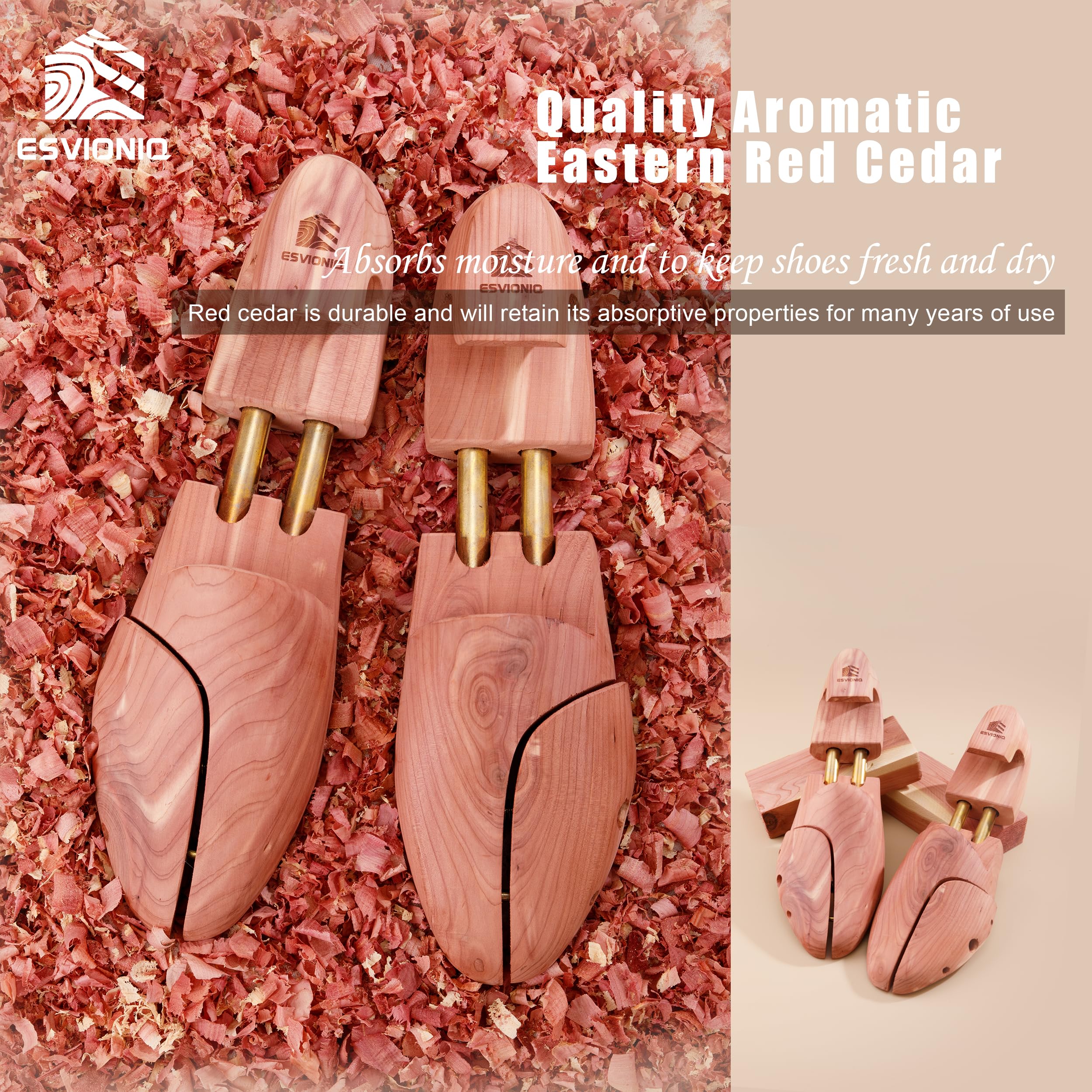 Alberi per scarpe da uomo in cedro rosso in legno di cedro con tubi doppi, scarpe regolabili da uomo