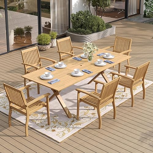 Acacia Wood 7 Piece Patio Dining Sets for 6, Outdoor