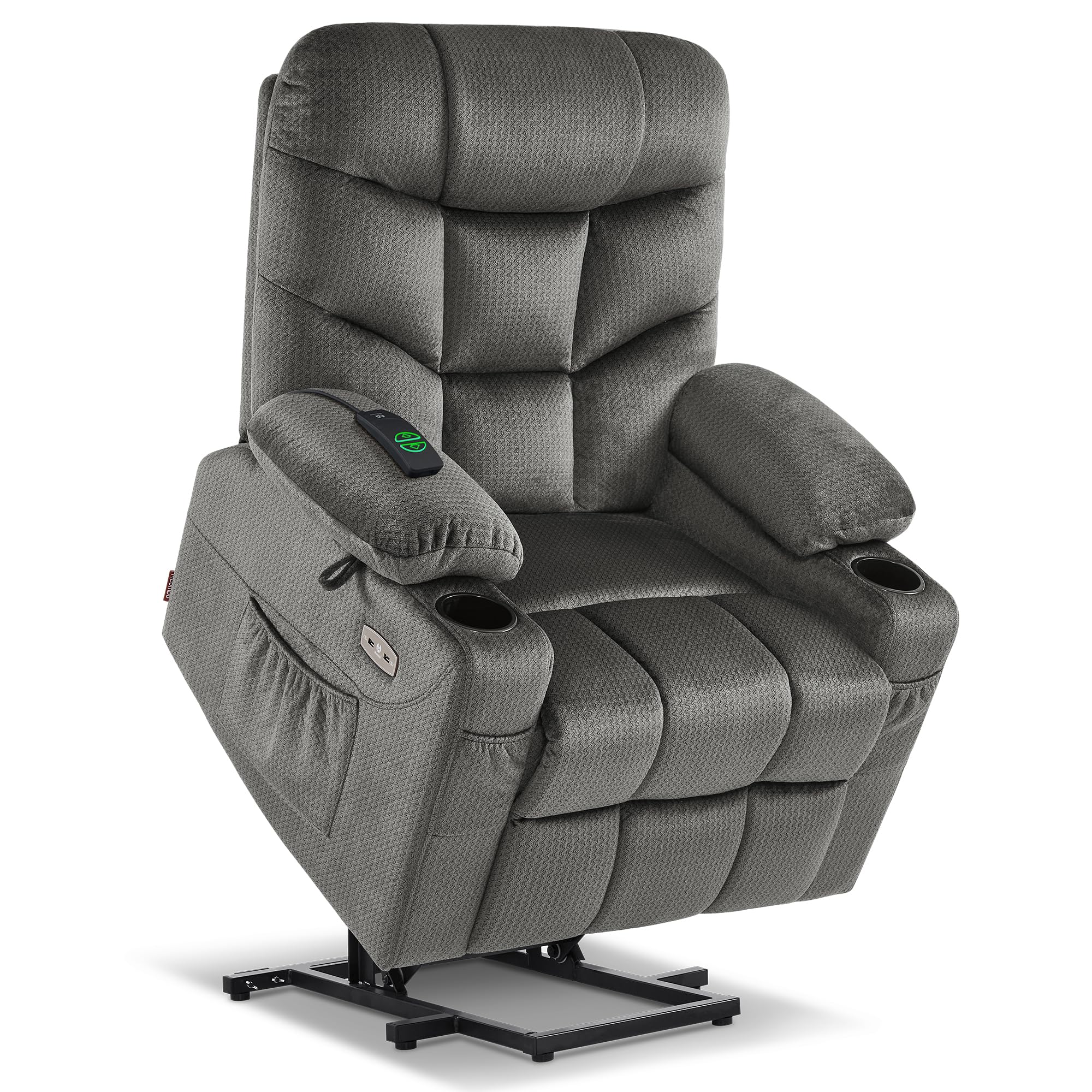 MCombo Power Lift Recliner Chair with Extended Footrest, 2 Cup Holders, USB Ports for Elderly People, Fabric 7286 (Grey)