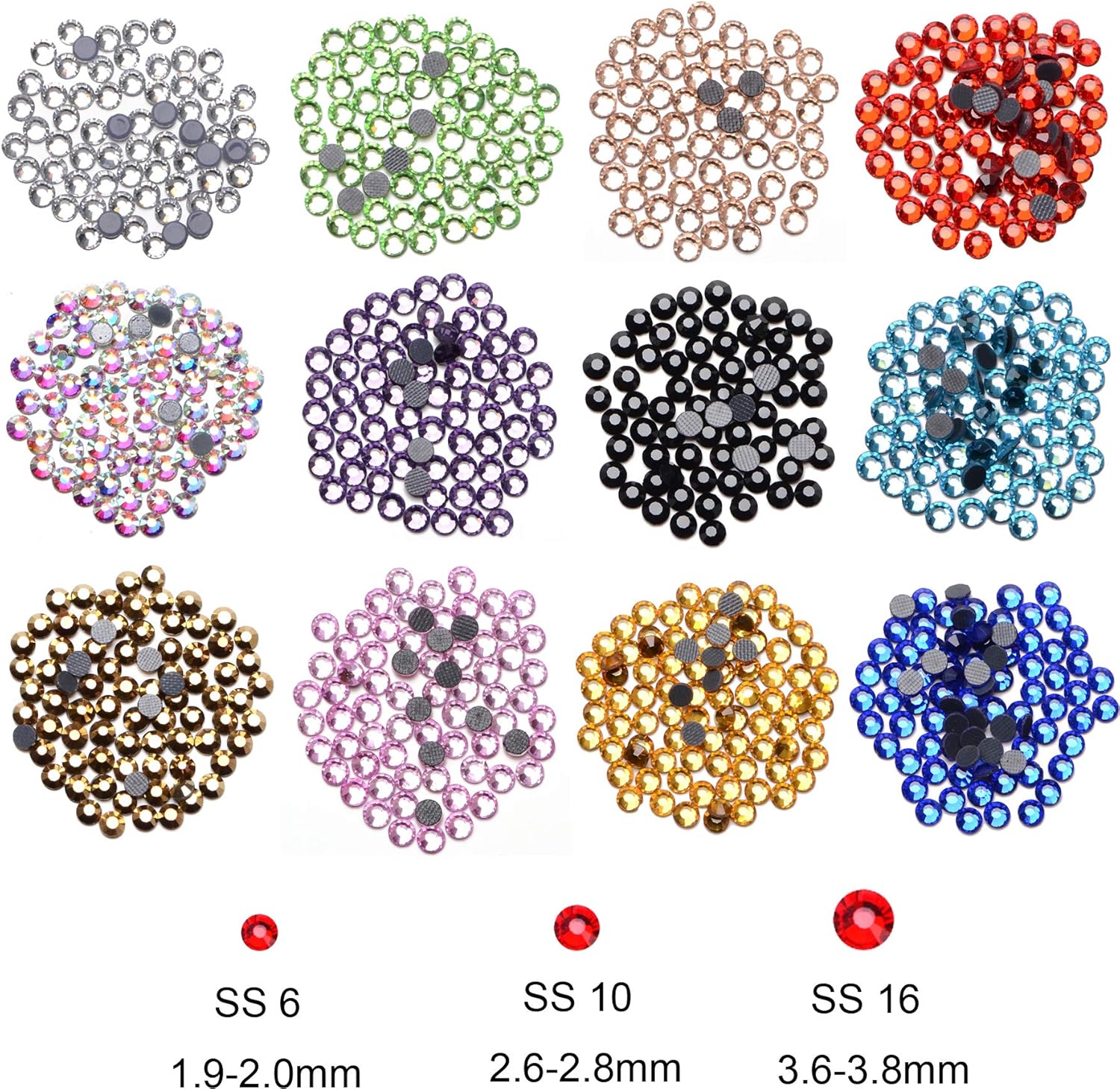 Massive Beads 10000pcs Flatback Glass Hotfix Iron On Rhinestones Crystal for DIY Making with 1 Tweezer & 1 Picking Pen for Shoes, Clothes, Face Art, Bags, Manicure (12-Colors, 3 Sizes) thumbnail