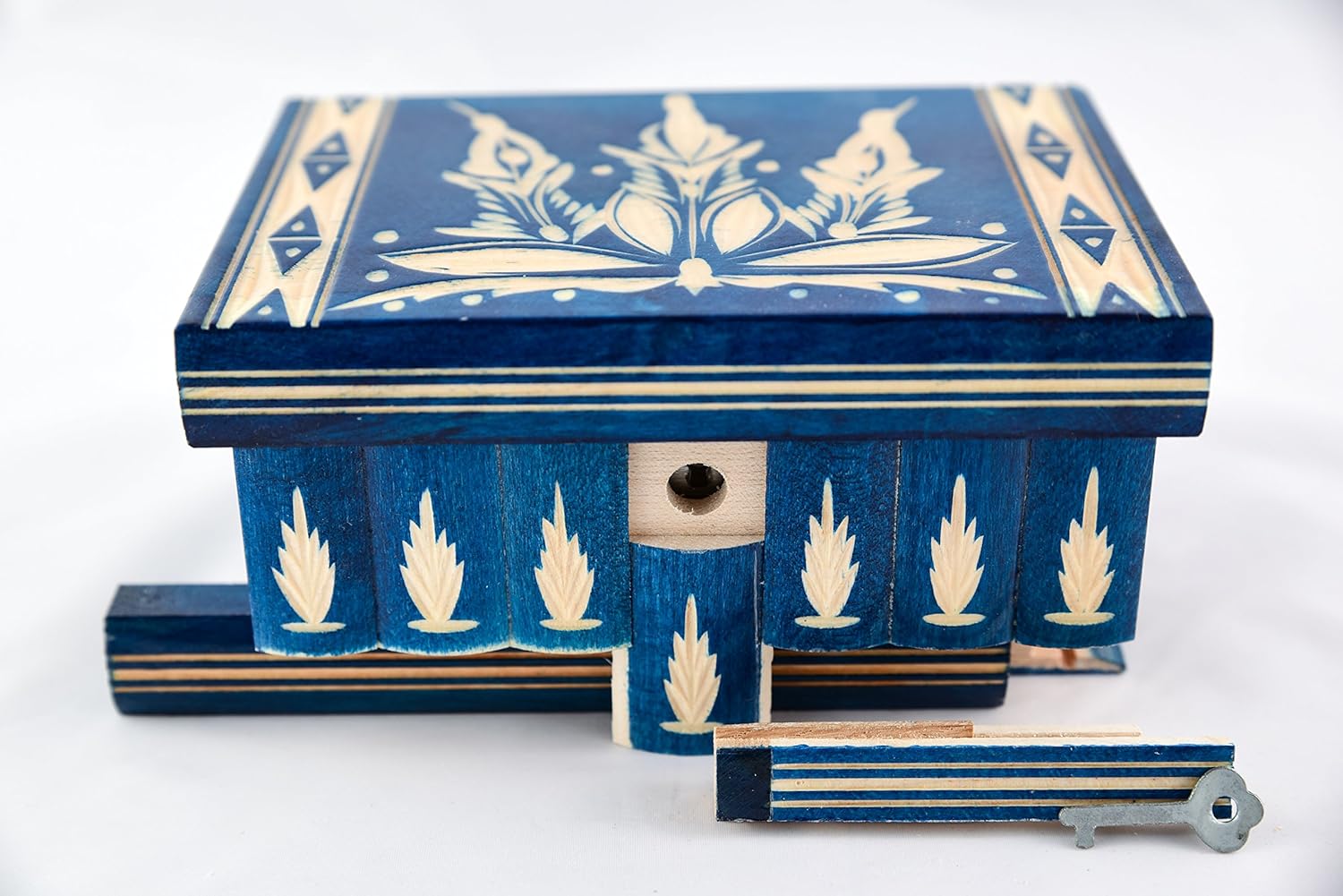 Hоttеѕt Sаlе Handmade Wooden 6 Puzzle Jewelry Box from Kalotart. One of a Kind Magic Case with Hidden Key & Removable Compartments. Stunning, Beautiful Gift. Like Those Prized by European Royalty (Blue)