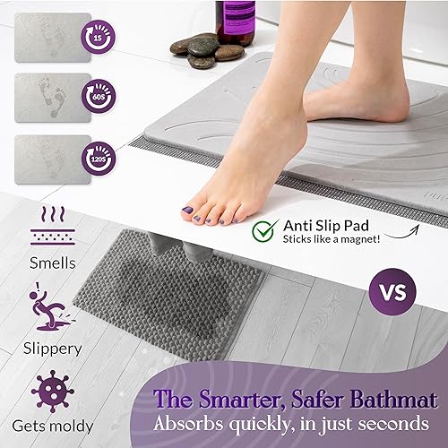 Miniatura 2 de PURRPALAZZO Tapete de baño de piedra de ducha de alta calidad con organizador de piedra, tapete de piedra de baño de secado rápido, súper