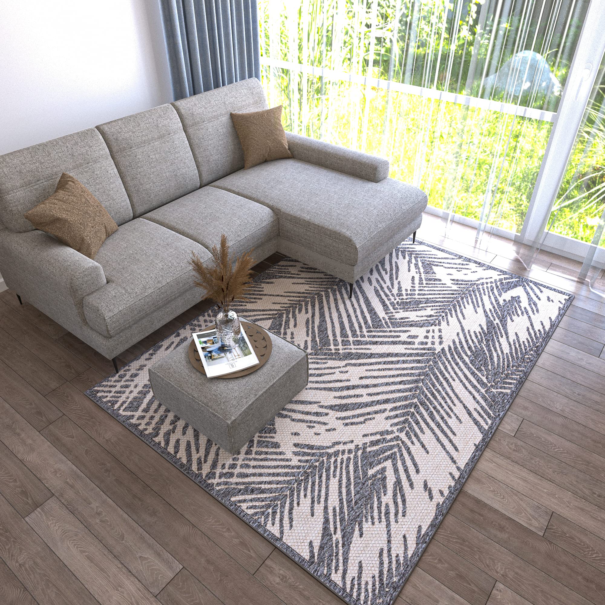 Mazovia Tapis Abstrait Exterieur Terrasse, Balcon Moderne - Grand Tapis Exterieur - Tapis d'Intérieur et d'Extérieu Outdoor - Terrasse Grande Taille Résistant Aux Intempéries - Beige Gris 140 x 200 cm