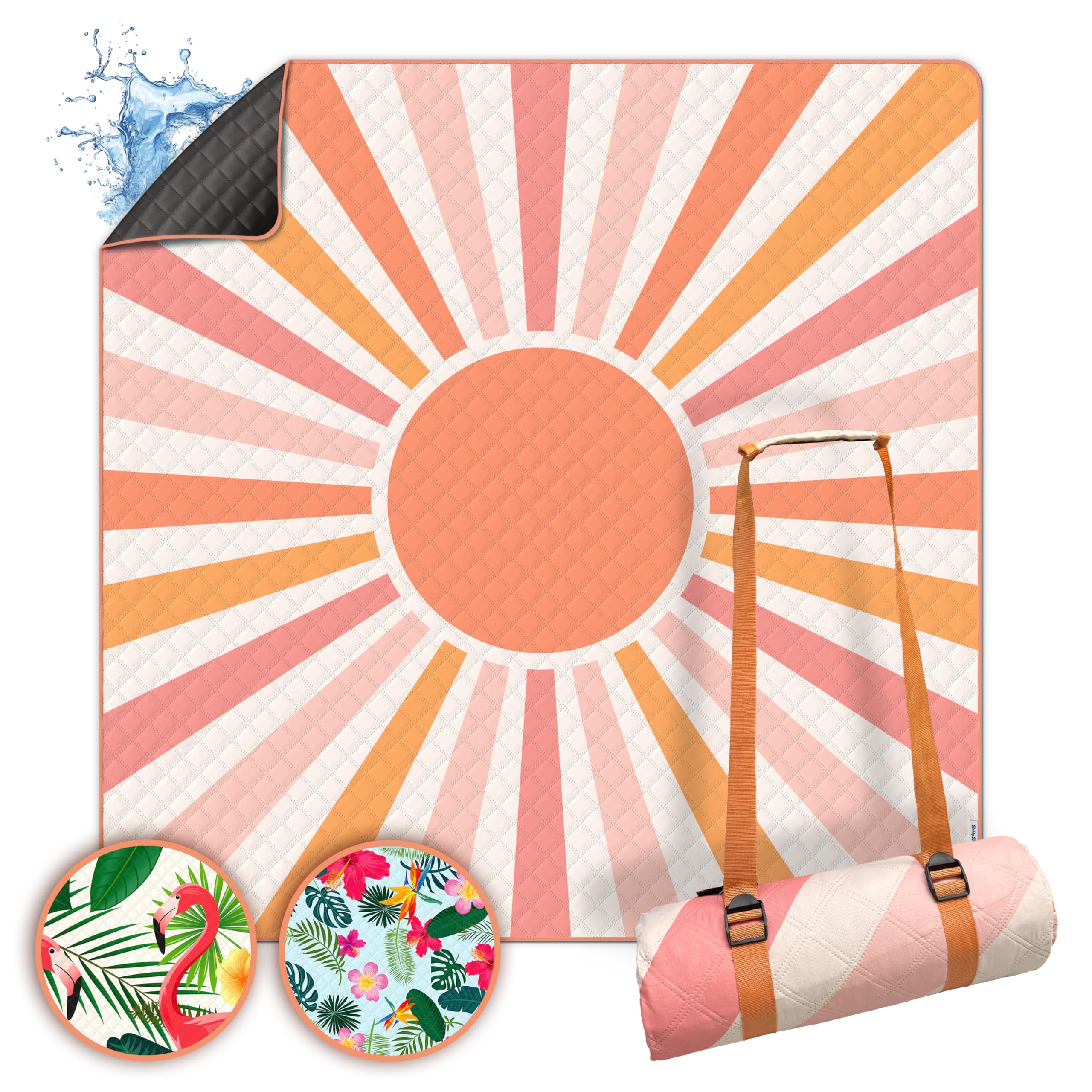 Bobby Beach Picknickdecke wasserabweisend | Stranddecke sandfrei Strandmatte gepolstert | Strandtuch XXL Camping Zubehör Picknickdecke 200x200 (Sunshine, 200 x 200 cm, gerollt)