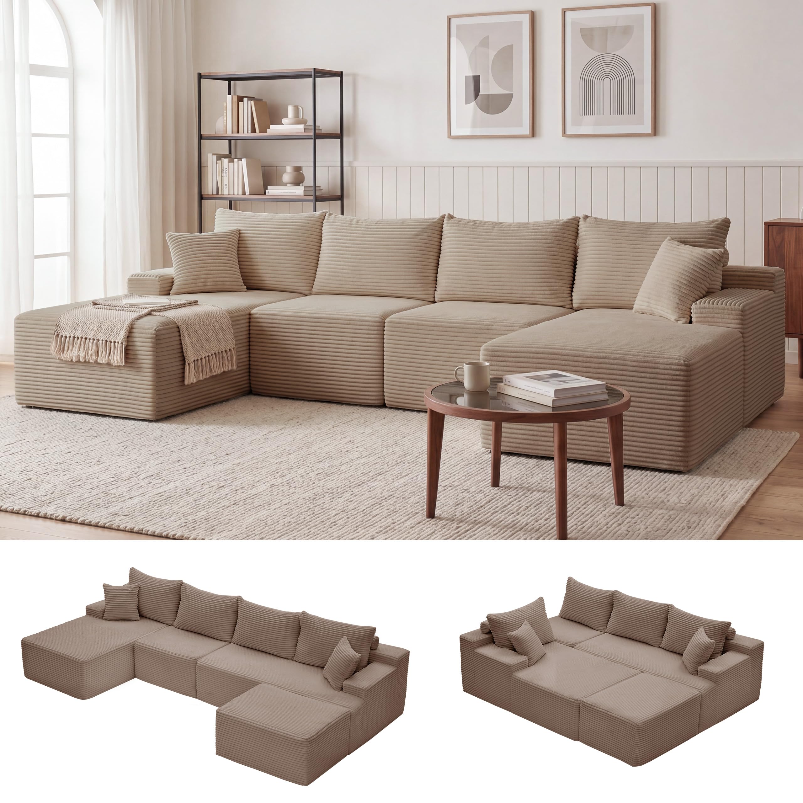 Mangodan Cloud Sectional Couch, Boneless Couches for Living Room, Camel