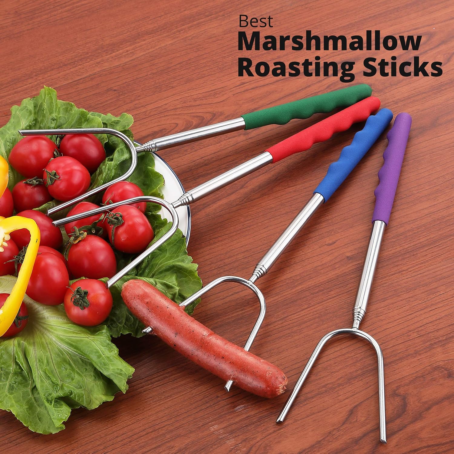 PANTRY X Marshmallow Roasting Sticks for Fire Pit- Extra Long 45 Inches- Pack of 4 Extendable Forks- Telescoping Smores Sticks, Stainless Steel Hot Dog Sticks for Campfire, Fire Pit Tools for Camping