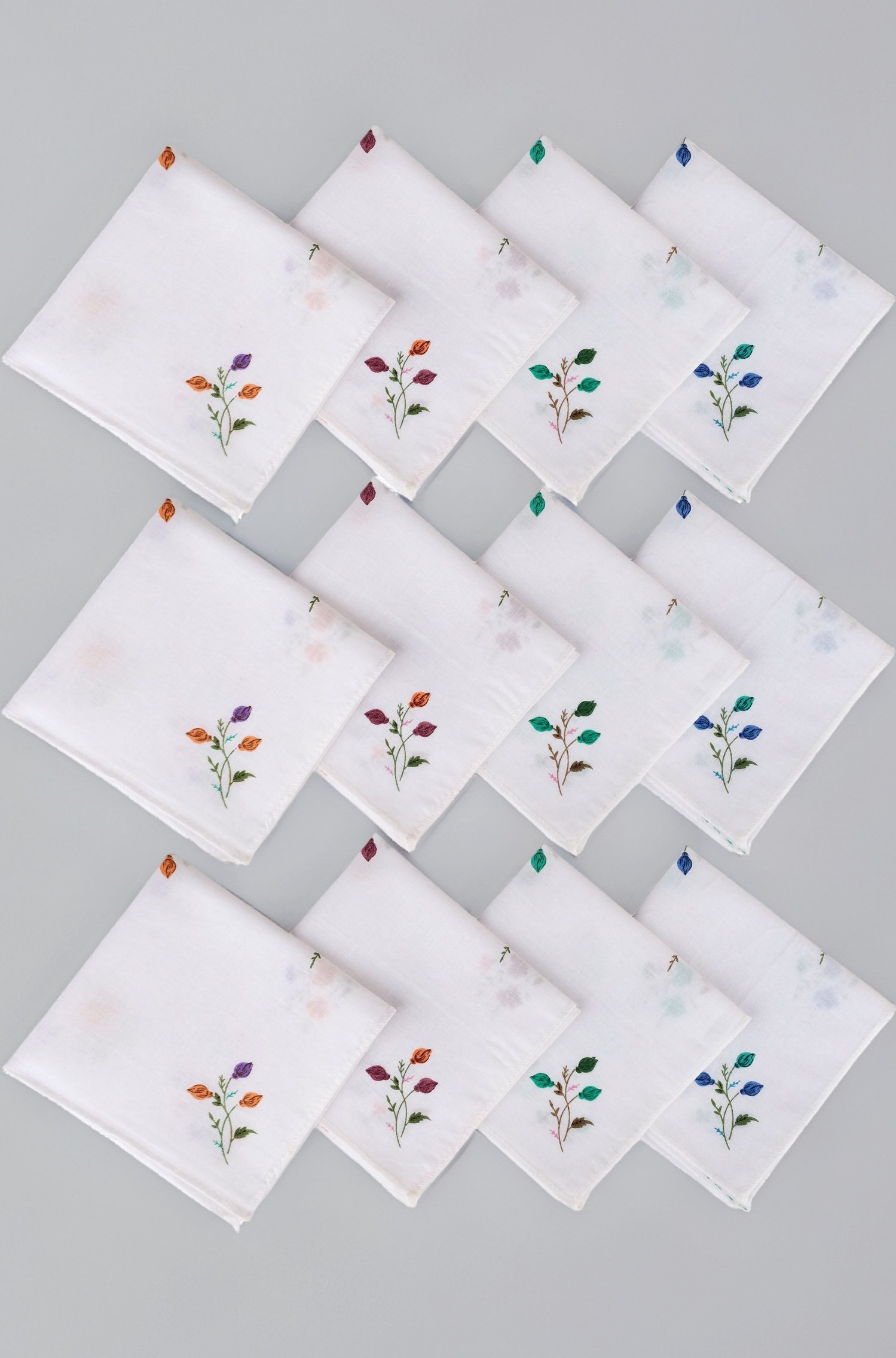 Women's White Cotton Handkerchiefs (Pack of 12, Floral Printed, Multi-Colored)