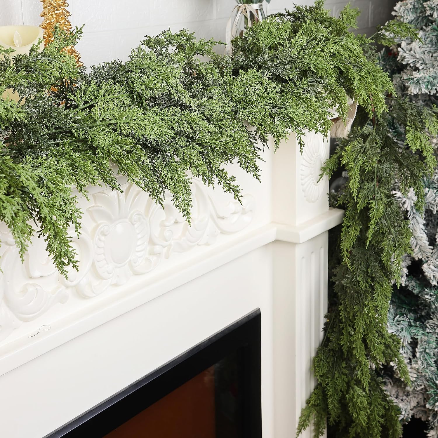 YOFIT 9FT Real Touch Cedar Christmas Garland - Artificial Greenery for Fireplace Mantel, Staircase & Door Decor, Indoor/Outdoor Holiday Christmas Decorations