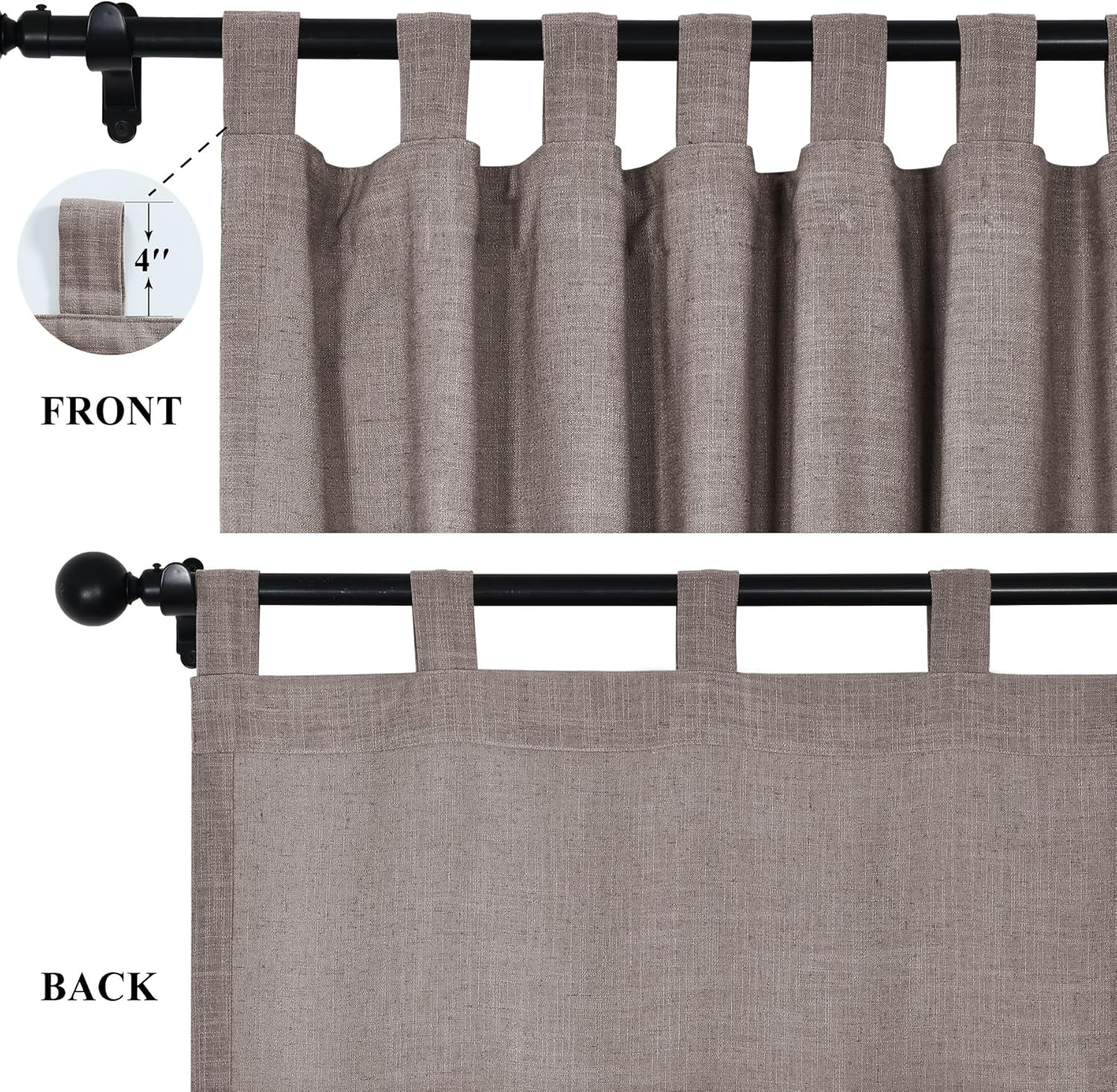 Fcosie 50" W x 54" L Linen Curtains Parchment, Room Darkening Drapes, Light Filtering Tab Top Curtains 54 Inches Long, Curtain Panels for Living Room Bedroom Bathroom Kitchen Door Window, 1 Panel