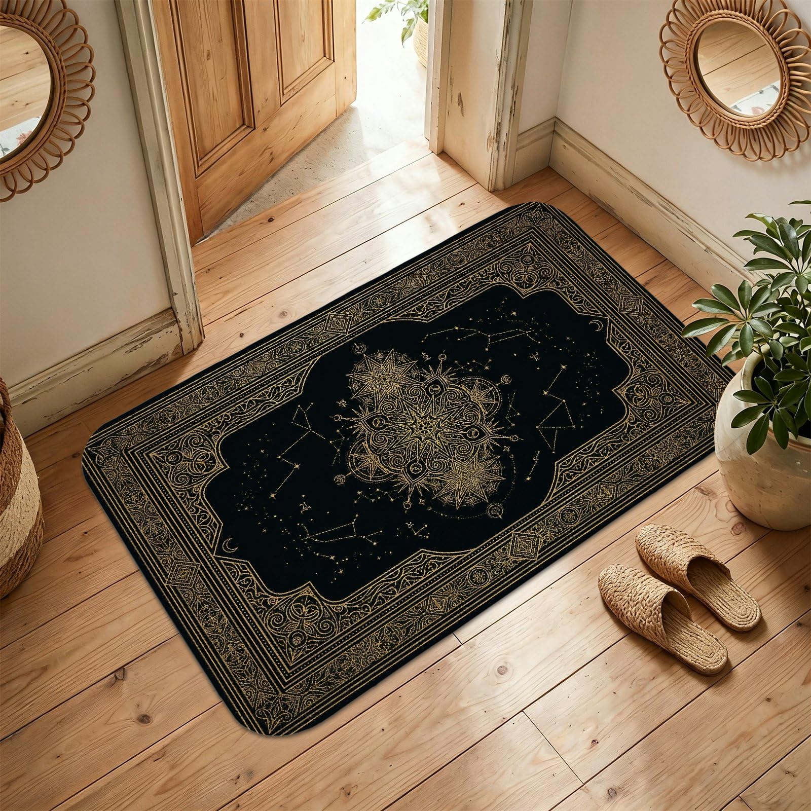 Tapis mandala bohème 0,9x1,5m antidérapant et résistant pour décoration de porte