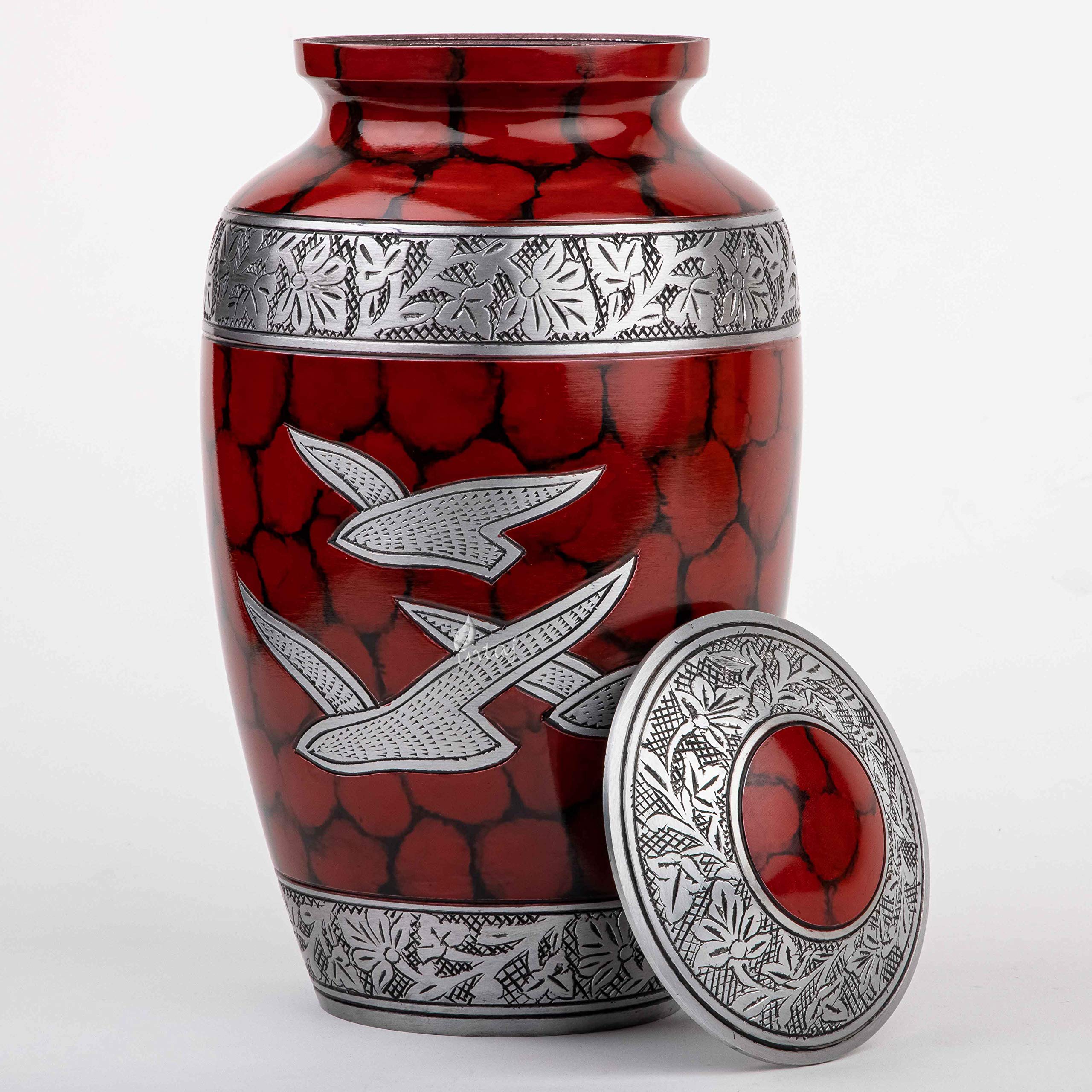 Urna funeraria per ceneri umane, urna funebre per adulti, realizzata a mano, a prezzi accessibili, grande urna per ceneri (Classic Royal Wings rosso, adulto)