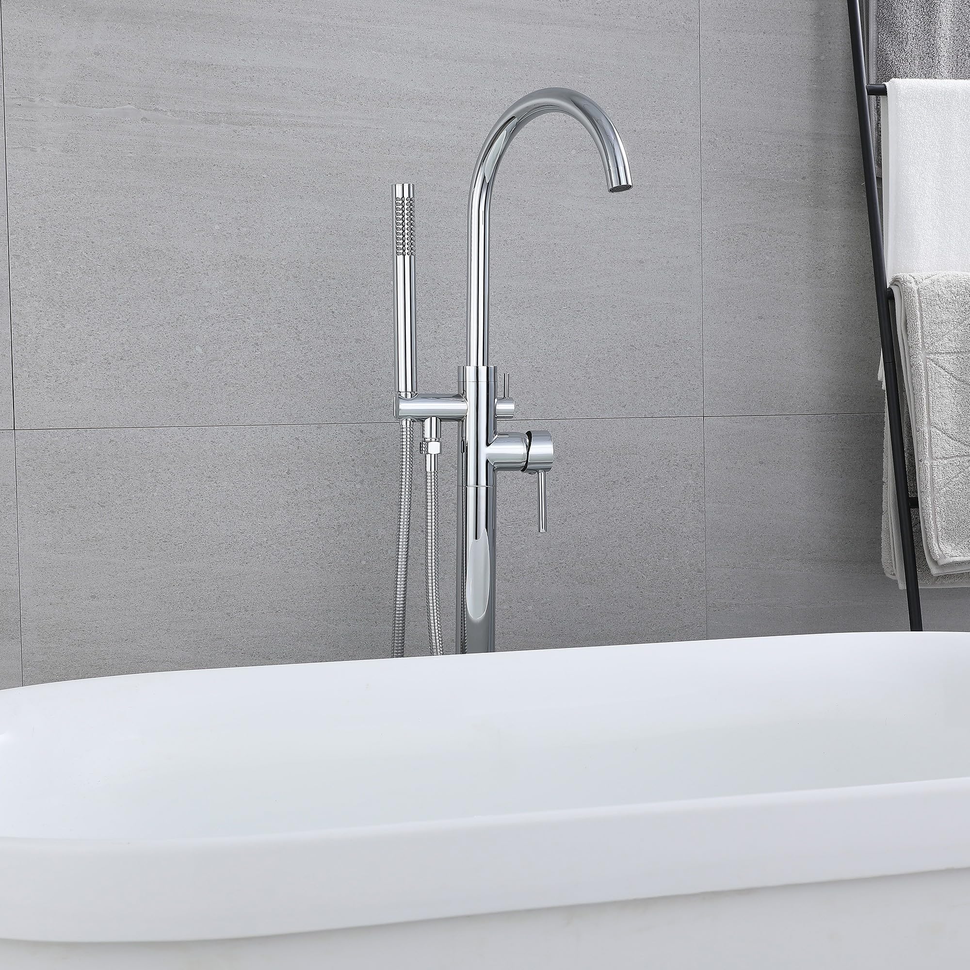 Freestanding Rubinetti Per Vasca, Montaggio A Pavimento Miscelatore Rubinetto Per Vasca Rubinetto Per Vasca Da Bagno Indipendente, Girevole A 360°, Con Doccetta Per Vasca (Cromo-A)