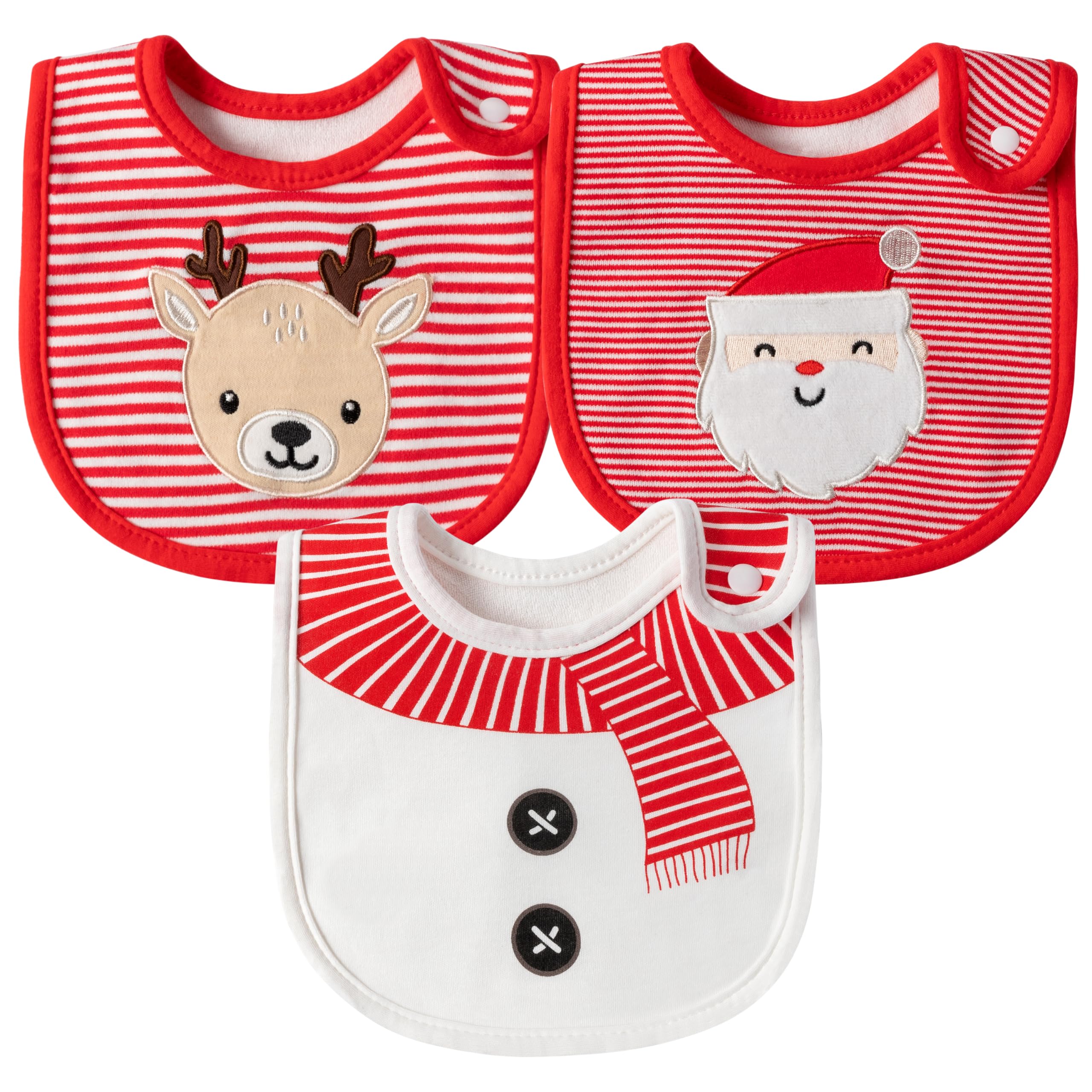 Pack of 3 Christmas Baby Bibs - Christmas Cartoon Cotton Drool Bibs with Button for Newborn Gift Festive First Christmas Photo Props, 0-12 Months-image-15