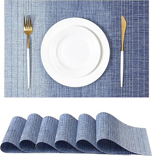 Miniatura 84 de Leetaltree - Juego de 6 manteles individuales, resistentes al calor, antideslizantes, para mesa de comedor, lavables, duraderos, tejido de PVC Azul