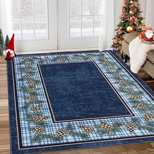 Miniatura 16 de RUGSREAL Alfombra de área de Navidad de 2 x 3 pies, tapete de invierno con árbol de Navidad y copo de nieve para entrada, tapete de Navidad, tapete