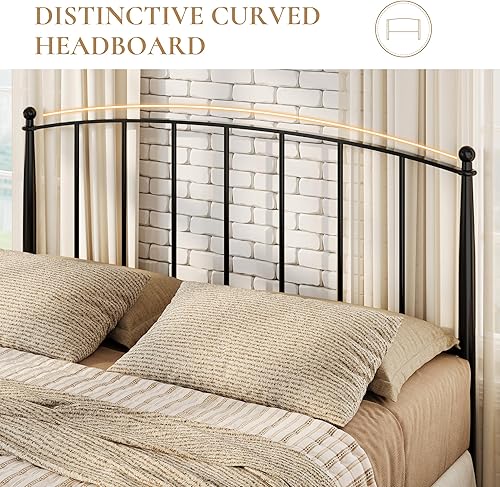 Miniatura 4 de SHA CERLIN Base de cama tamaño Queen, plataforma de metal con cabecera y estribo de estilo victoriano, fácil montaje, no necesita somier, color negro