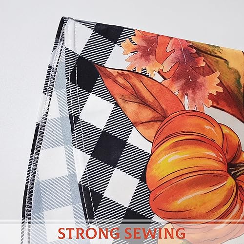 Miniatura 6 de Mantel redondo de otoño de 60 pulgadas, diseño de calabaza a cuadros de búfalo y hojas de hongos, mantel de otoño para Acción de Gracias, mantel de