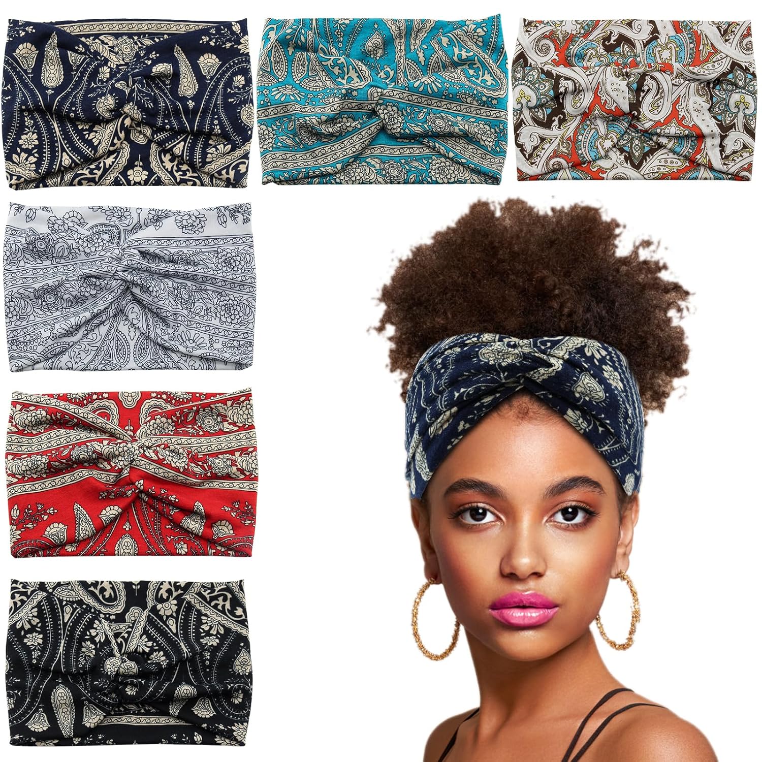 Carede Wide Headbands for Women Girls, Large Bandana Boho