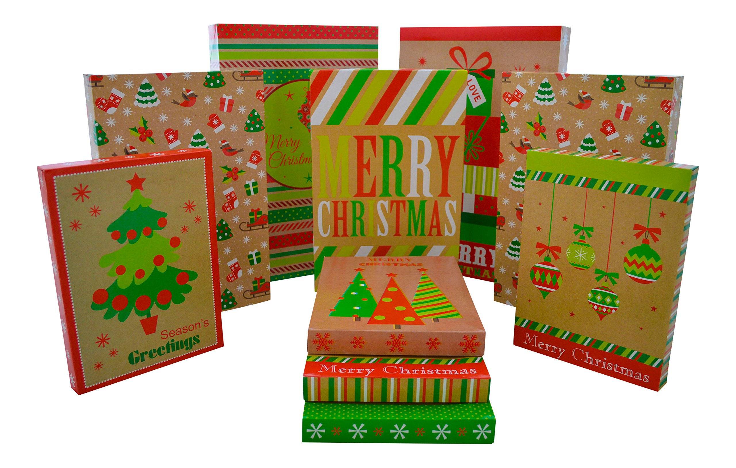10 Pack Kraft Assorted Present Boxes Great for the Holidays, 3 Sizes (10, Kraft)