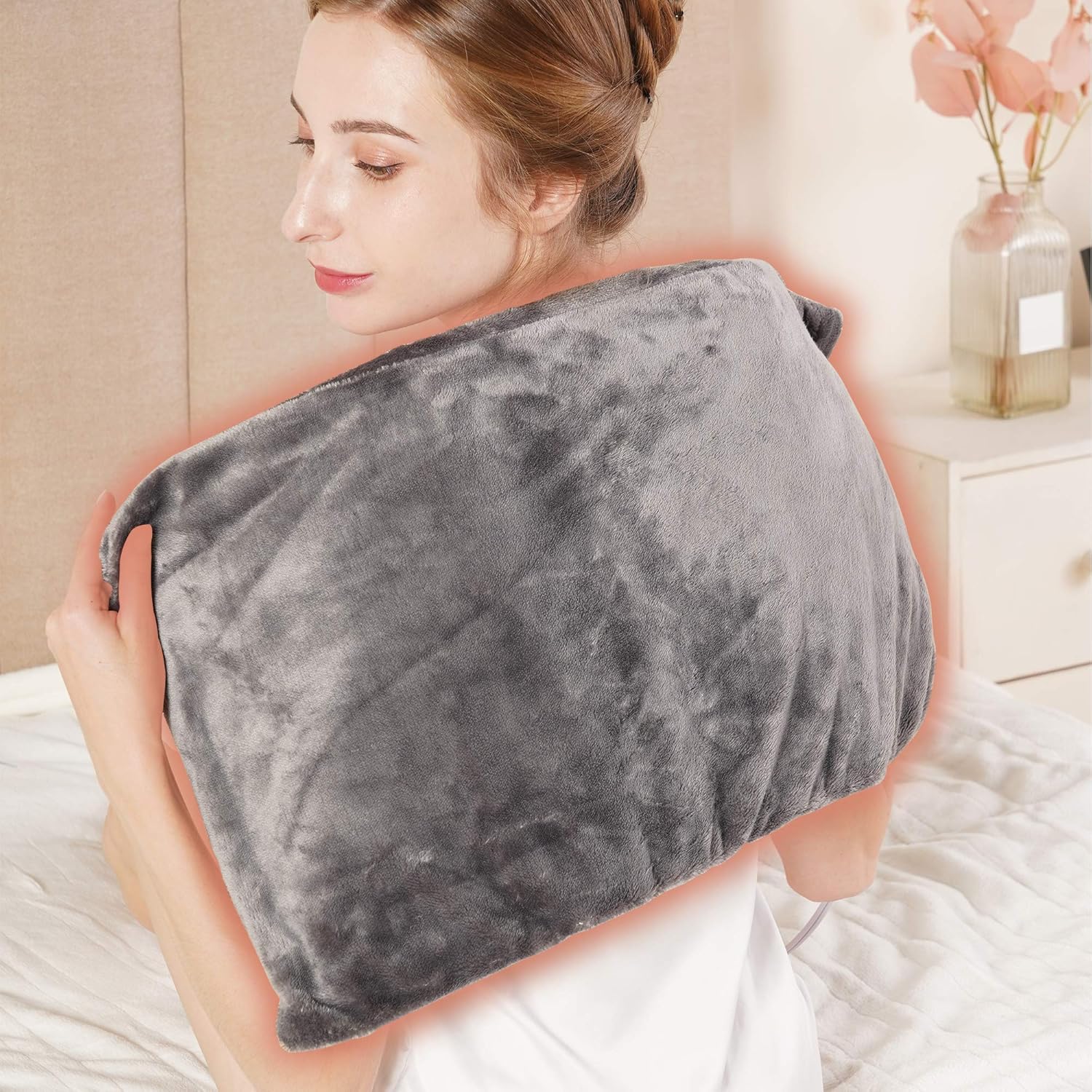 Electric Large Heating Pad, Moist and Dry Heating Pad for Pain Relief with 2 Hours Auto Shut Off, 4 Heat Settings, SoftTouch Flannel 12"x24" (Gray)