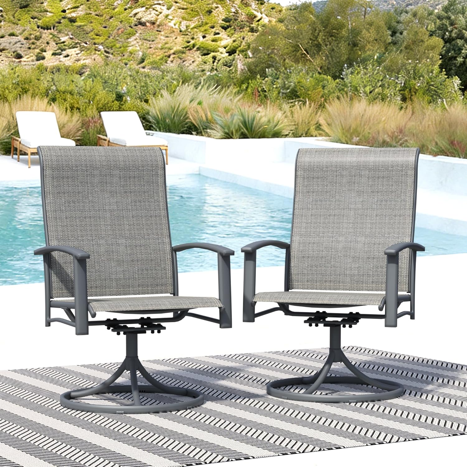 Patio Swivel Chairs Set of 2, All-Weather Swivel Rocker Chair, Outdoor Dining Chairs with High Back, Porch Chairs for Lawn, Porch, Garden, Grey