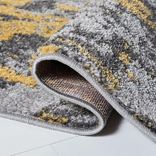 Miniatura 5 de SAFAVIEH Adirondack Collection - Alfombra de área de 6 x 9 pies, gris y amarillo, diseño abstracto moderno, no desprende pelusa y de fácil cuidado,