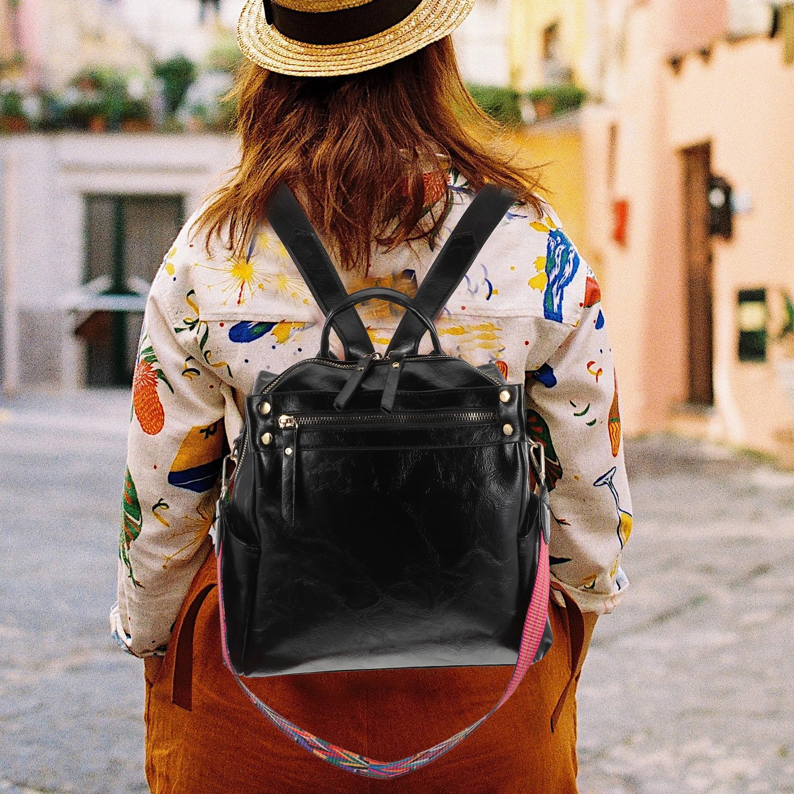 BESPORTBLE Zaino Casual in Pu Resistente All'acqua Design Cerniera, per Festa Scuola Decor, Viaggio e Utilizzo Quotidiano, Facile da Pulire e Capiente