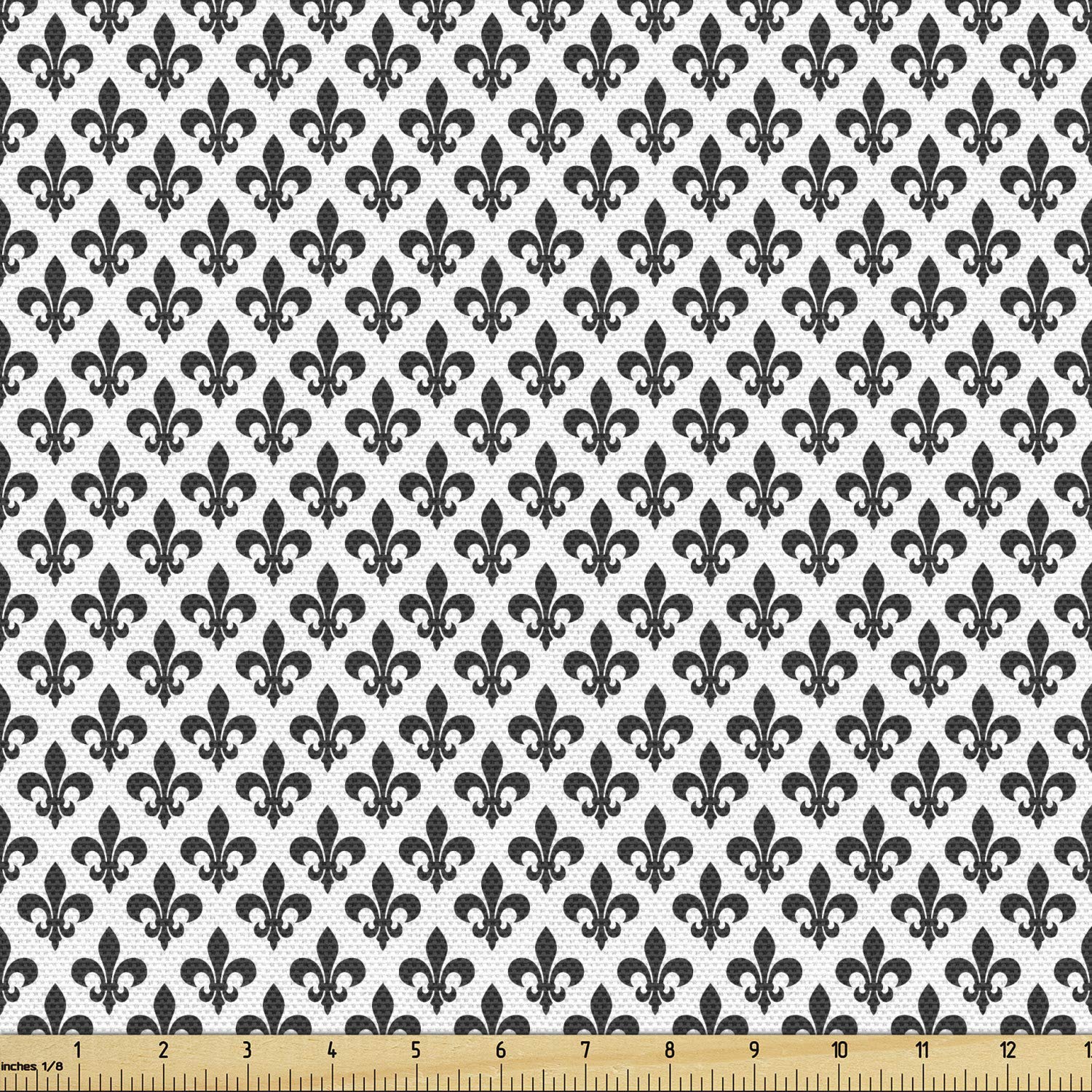 LunarableFleur De Lis Fabric by The Yard, Silhouette Pattern of Fleur-de-Lis Classics Middle Ages Style Design, Decorative Fabric for Upholstery and Home Accents, 1 Yard, White Black