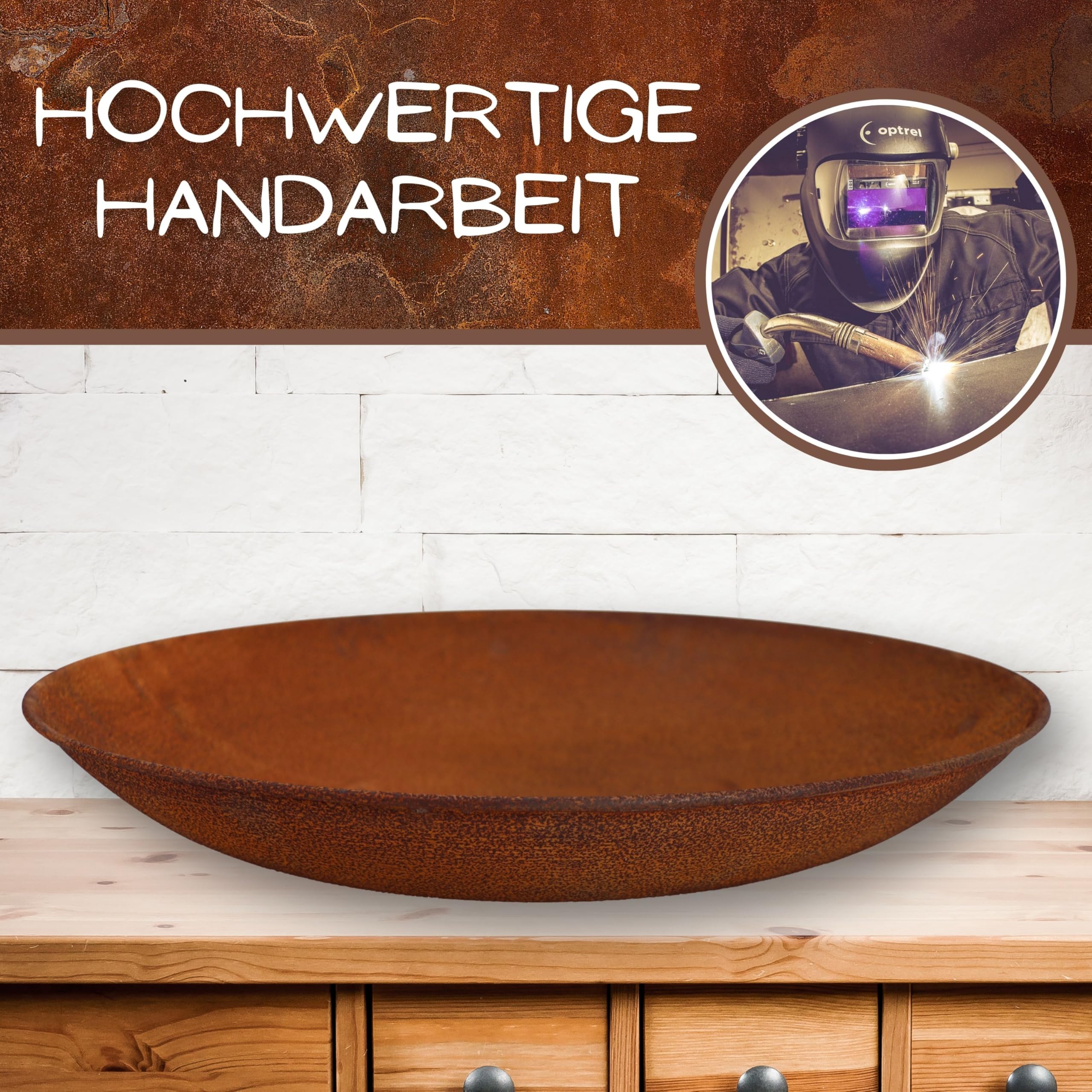Rostikal Pflanzschale Metall Vintage - Ø 47 cm - Handgefertigte Deko Rost-Schale zum Beflanzen - Langlebig & Wetterfest - Hochwertige Gartendeko für Garten, Balkon, Terrasse