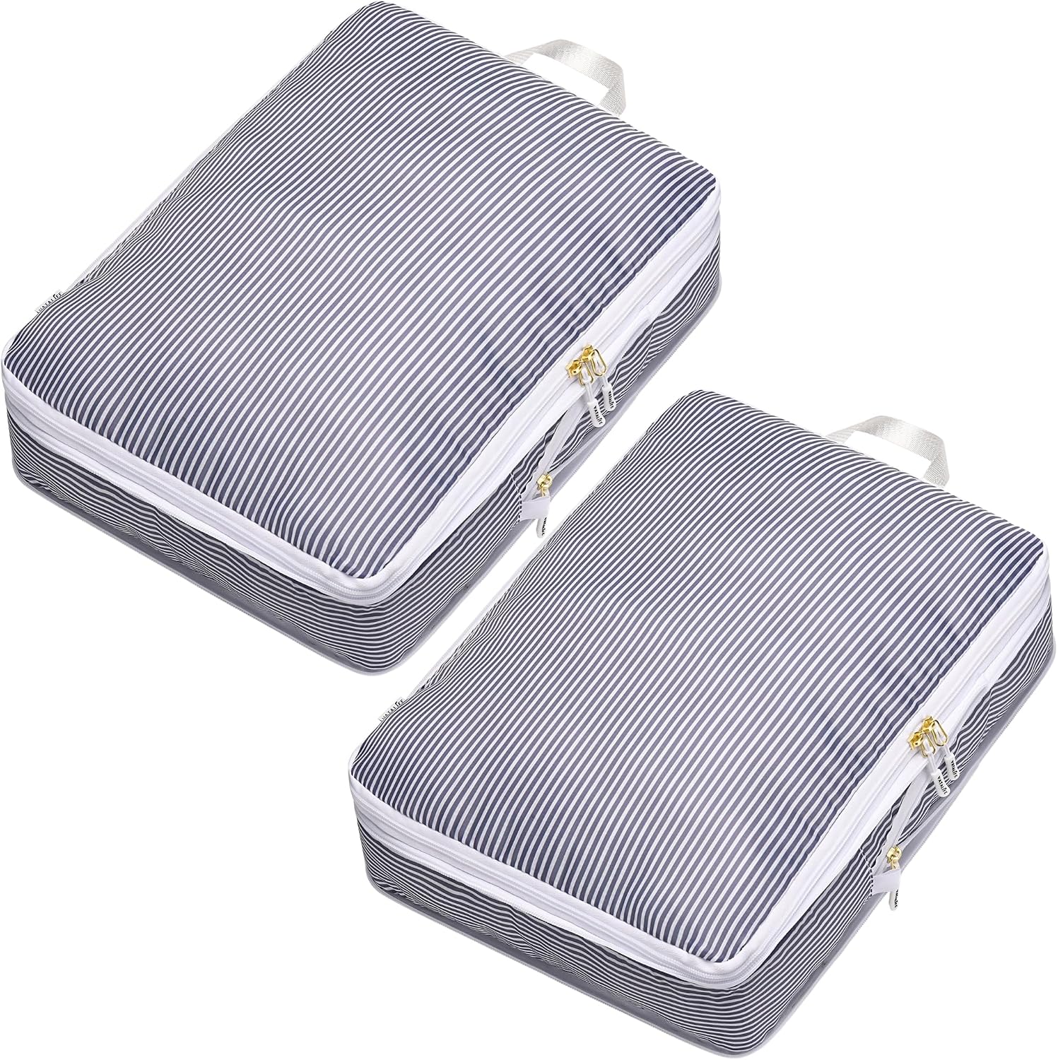 Extra Large Compression Packing Cubes for Checked Luggage, Lightweight Suitcase Organizers & Space Saver Bags - Travel Cubes for Packing - Travel Essentials - 2 Piece Set, X-Large - Grey Stripe