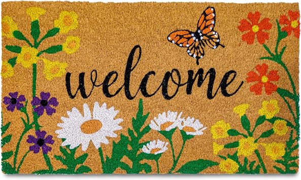 Door Mat Floral 30x17 Inch, Flower Doormat, Coir Welcome Mat Spring Summer