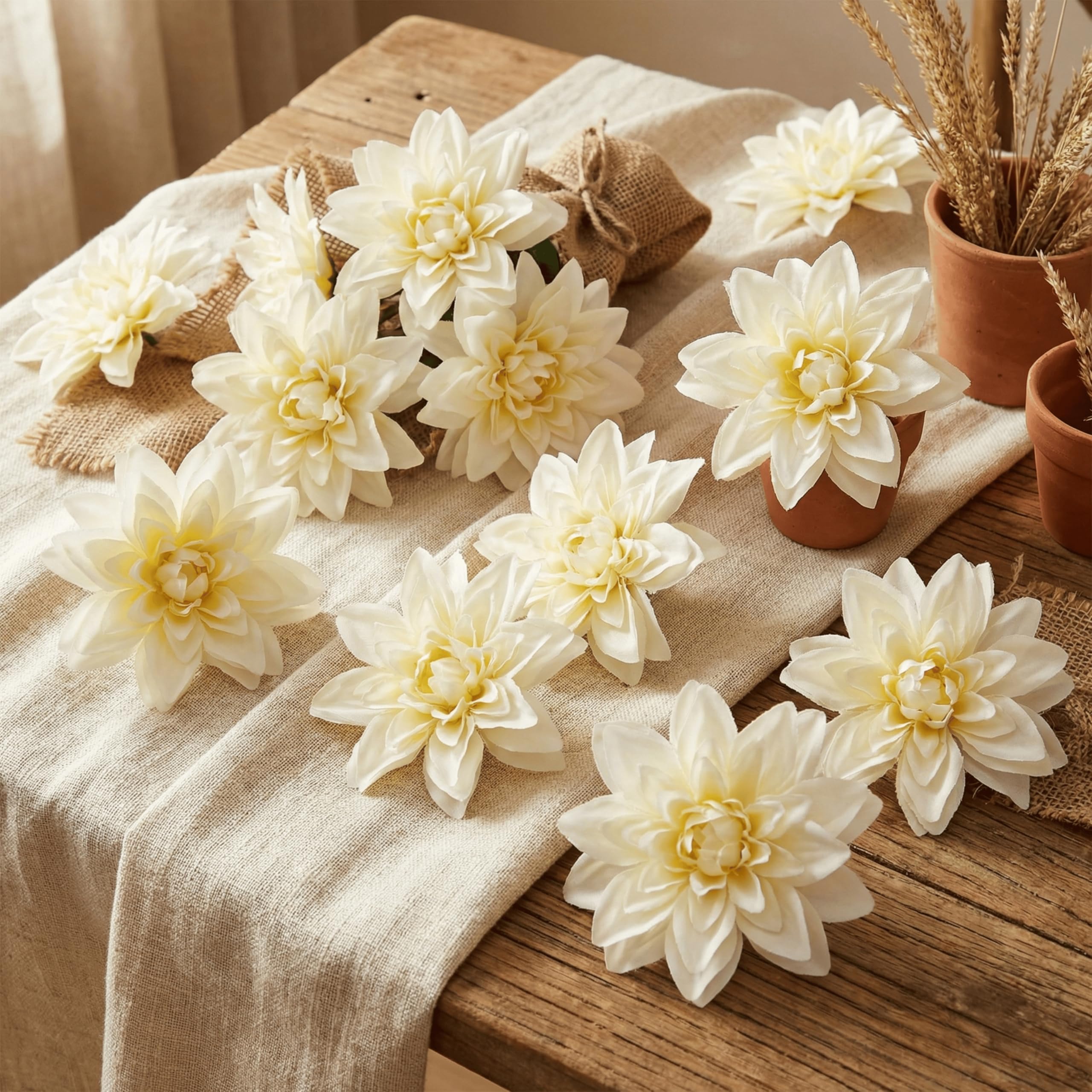 Dekorly Artificial Mini White Dahlia Flower Buds 10CM (Pack of 10) – Premium Real Touch Flowers for Elegant Home & Wedding Decor (10, White Dahlia)-picture-16
