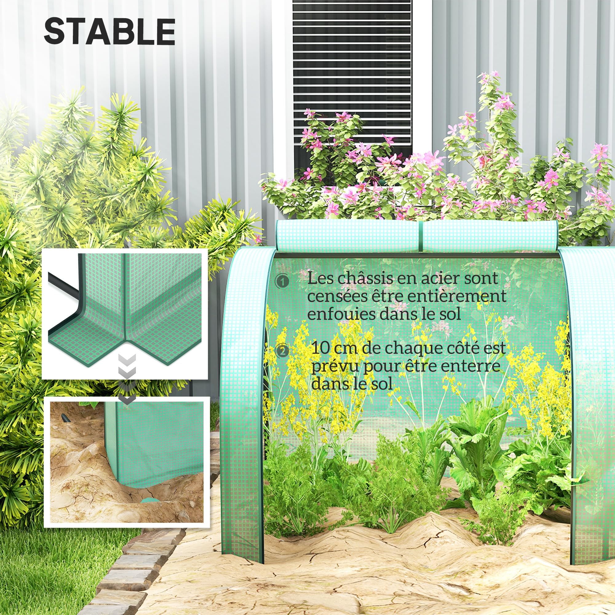 Outsunny Mini Invernadero Mini Túnel Invernadero para Tomates 4 x 1 x 0,8 m Acero PE Alta Densidad 140 g/m² Anti-UV 4 Puertas con Cremallera Enrollable Verde